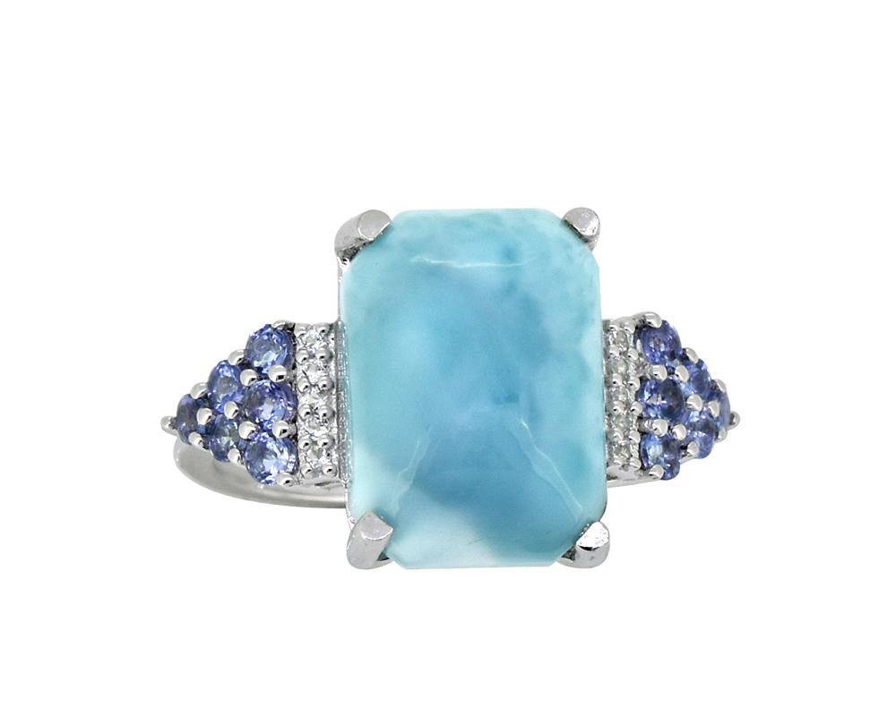 8.95 Ct. Larimar Tanzanite Solid 925 Sterling Silver Designer Ring Jewelry - YoTreasure