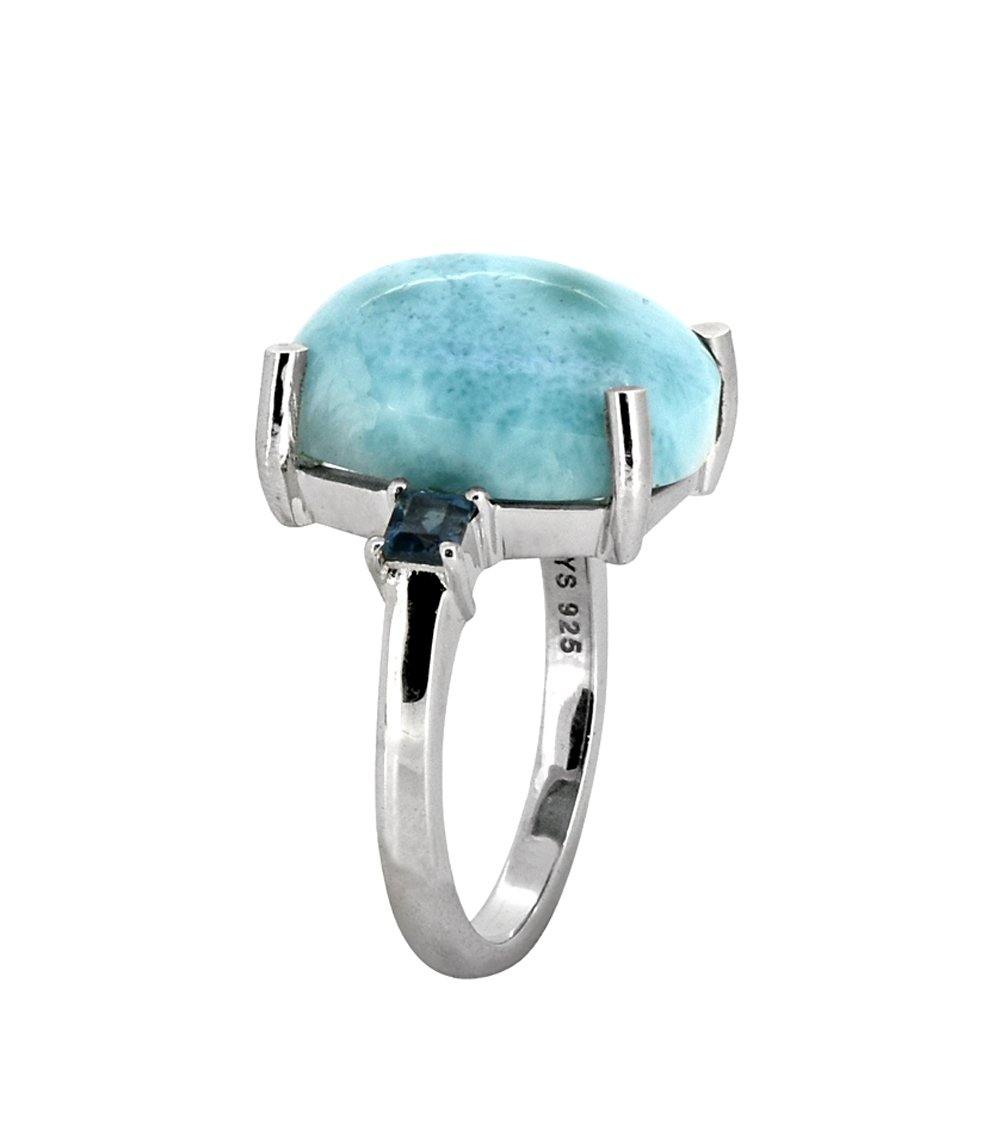 11.18 Ct. Larimar London Blue Topaz Solid 925 Sterling Silver Ring Jewelry - YoTreasure