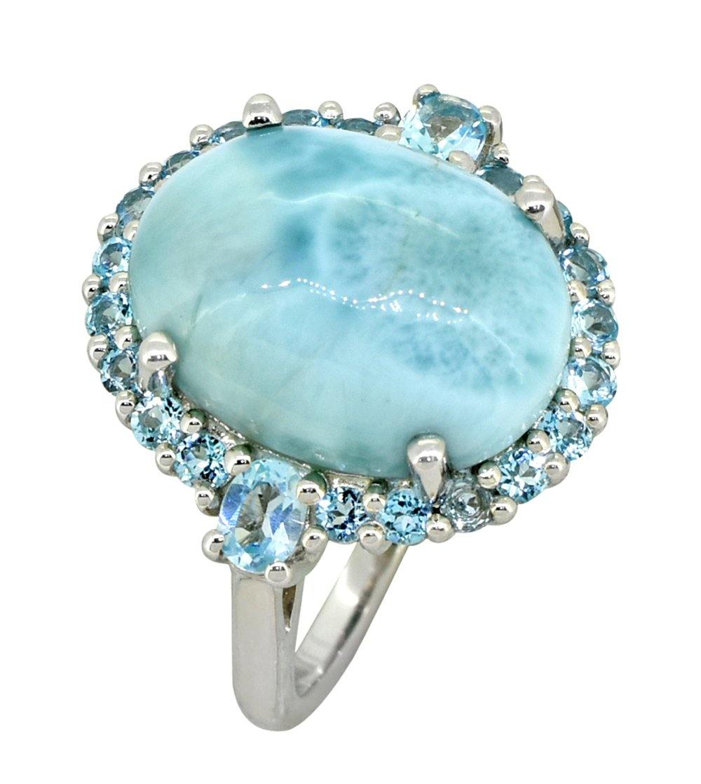 12.03 Ct. Larimar Swiss Blue Topaz Solid 925 Sterling Silver Cluster Ring Jewelry - YoTreasure