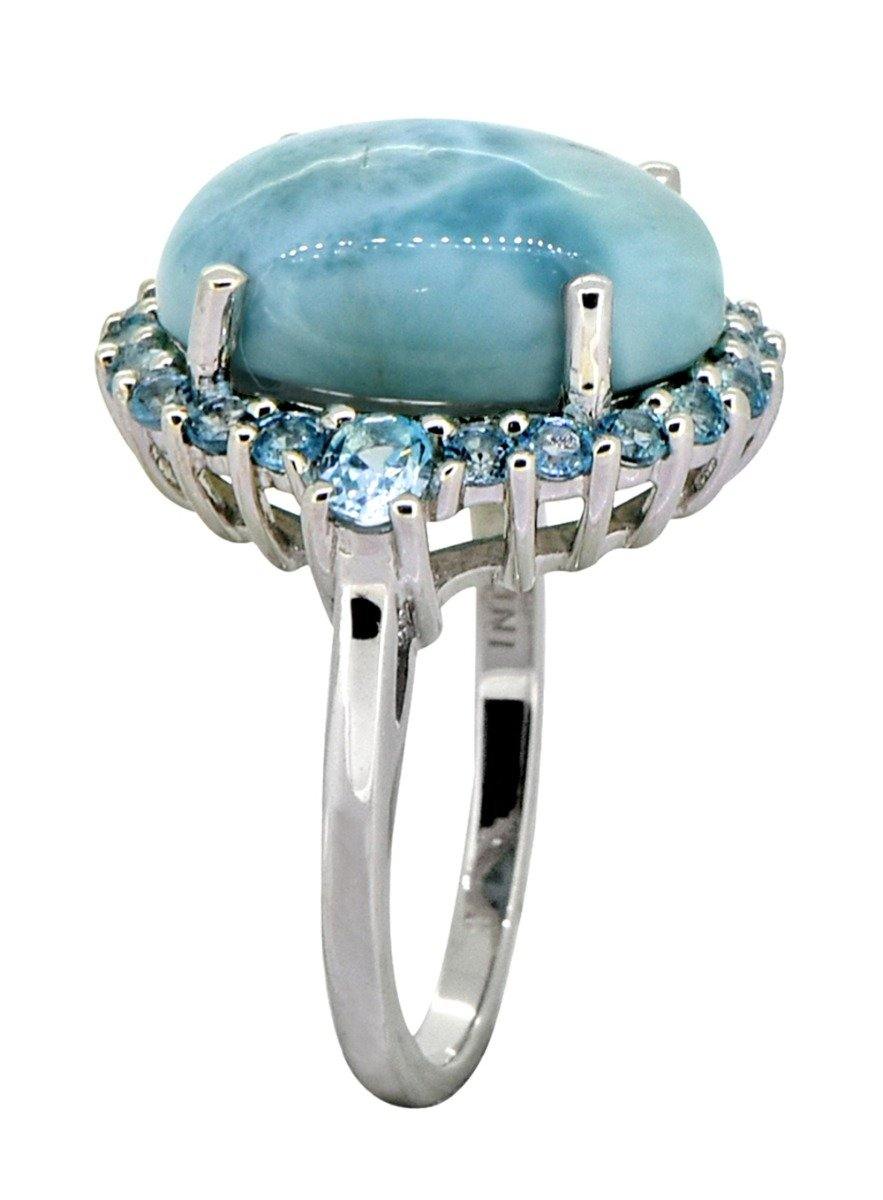 12.03 Ct. Larimar Swiss Blue Topaz Solid 925 Sterling Silver Cluster Ring Jewelry - YoTreasure