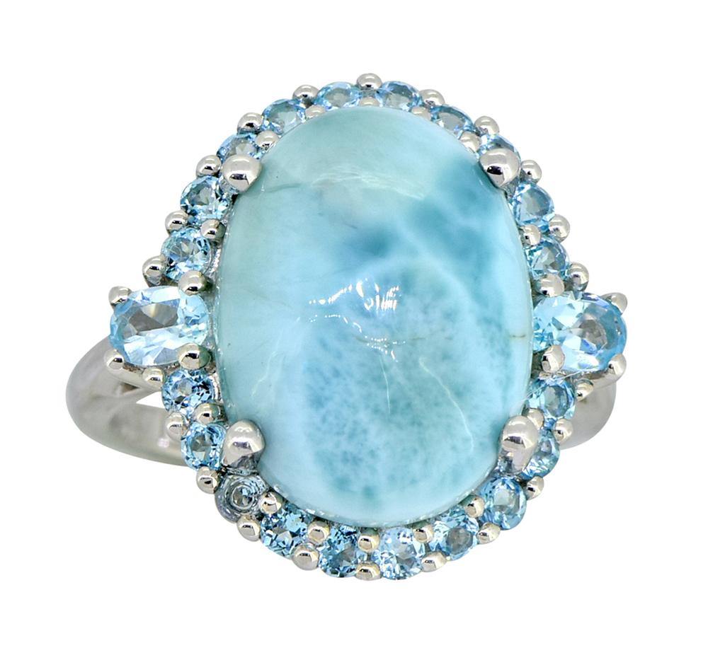 12.03 Ct. Larimar Swiss Blue Topaz Solid 925 Sterling Silver Cluster Ring Jewelry - YoTreasure