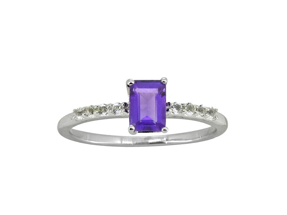 0.64 Ct Amethyst White Topaz Solid 925 Sterling Silver Ring Jewelry - YoTreasure