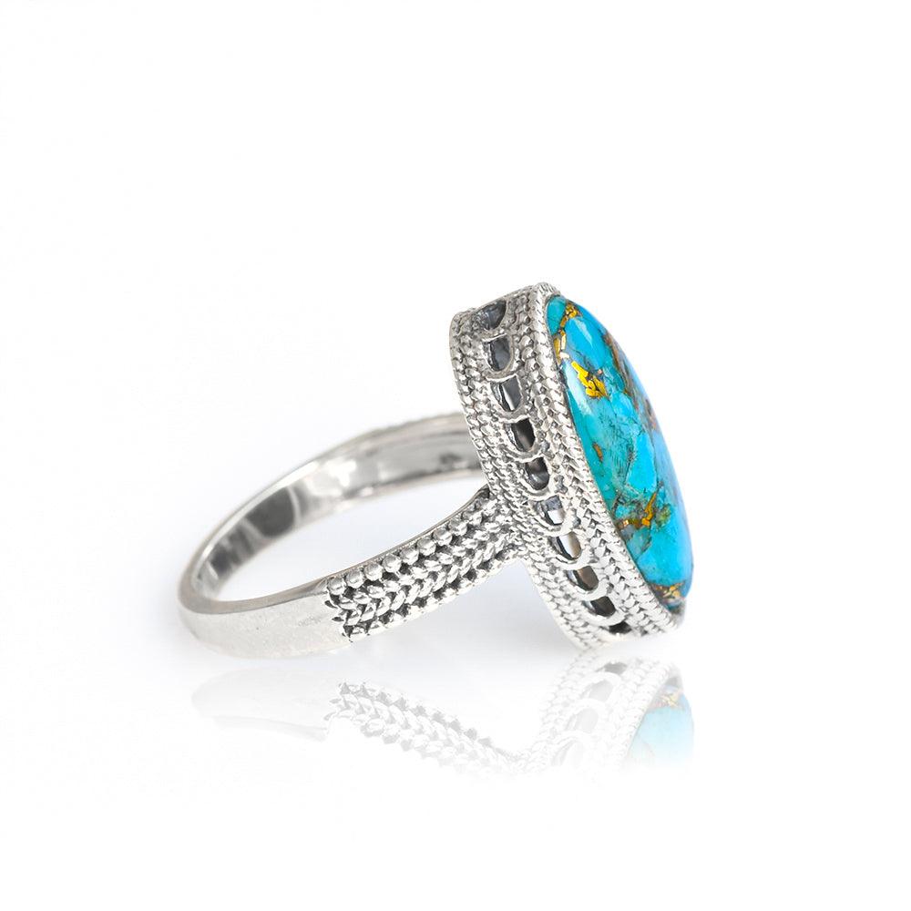 Blue Copper Turquoise Solid 925 Sterling Silver Braided Design Ring Genuine Gemstone Jewelry - YoTreasure