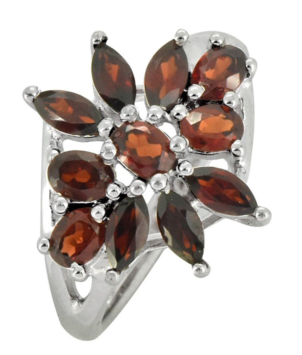 Natural Red Garnet Solid 925 Sterling Silver Flower Cluster Ring Jewelry - YoTreasure