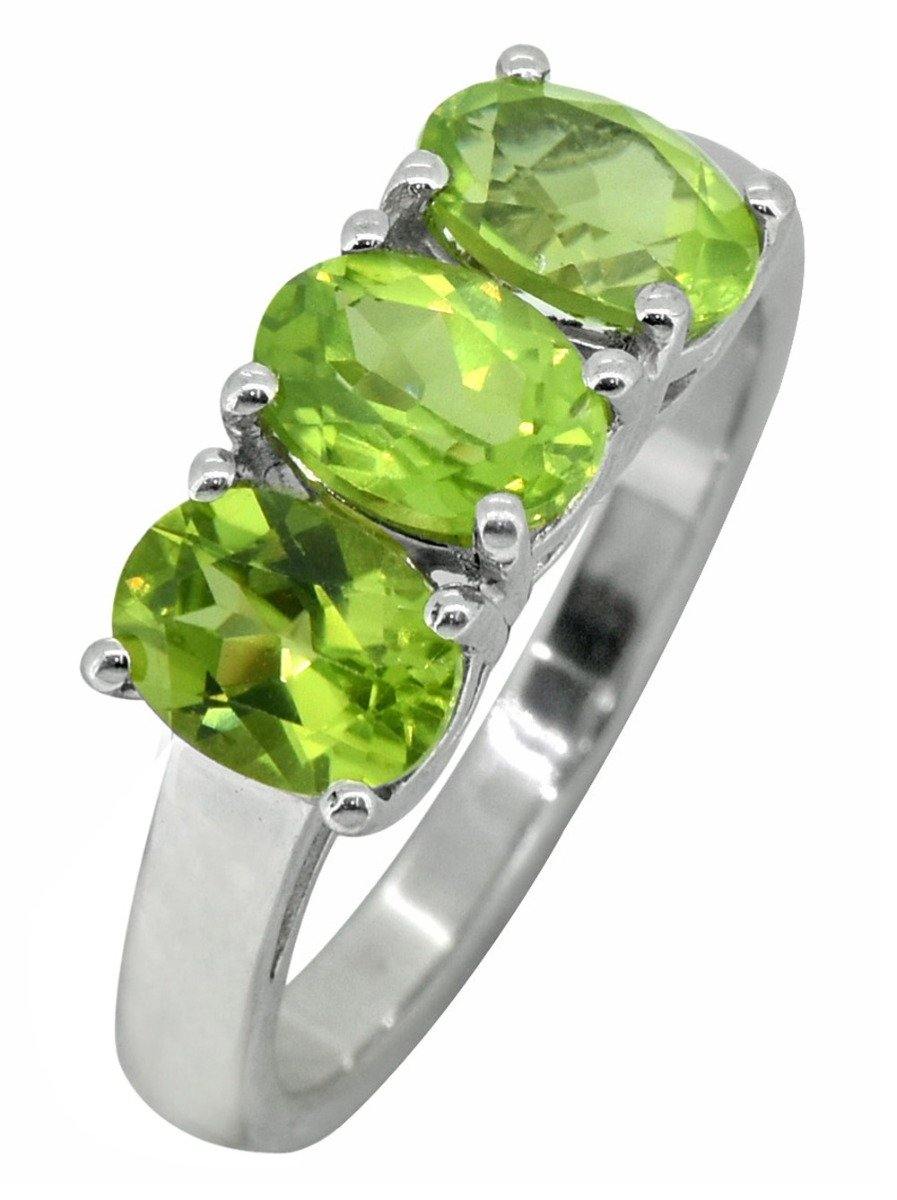 YoTreasure Green Peridot 925 Sterling Silver 3-Stone Ring - YoTreasure