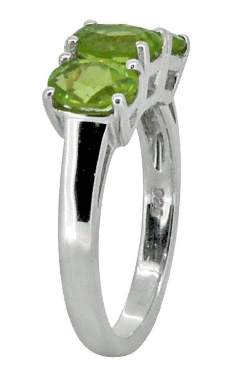 YoTreasure Green Peridot 925 Sterling Silver 3-Stone Ring - YoTreasure