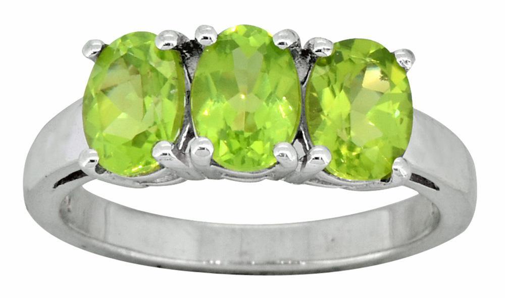 YoTreasure Green Peridot 925 Sterling Silver 3-Stone Ring - YoTreasure