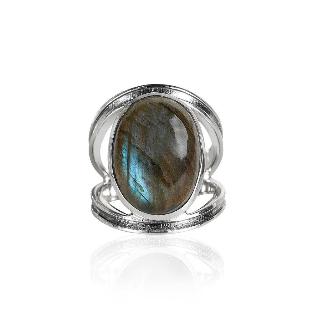 YoTreasure 13x18 MM Labradorite 925 Sterling Silver Split Shank Statement Ring - YoTreasure