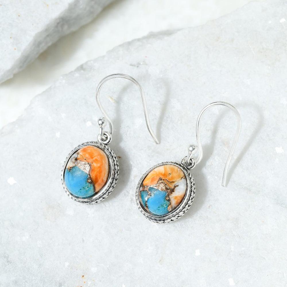 Oyster Copper Turquoise Solid 925 Sterling Silver Dangle Earrings - YoTreasure