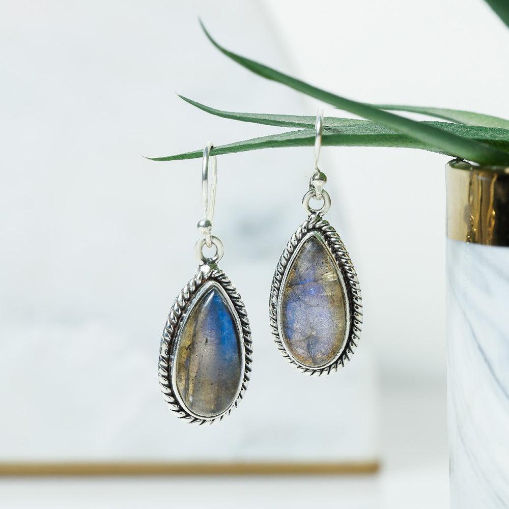 Labradorite Solid 925 Sterling Silver Rope Design Dangle Earrings - YoTreasure