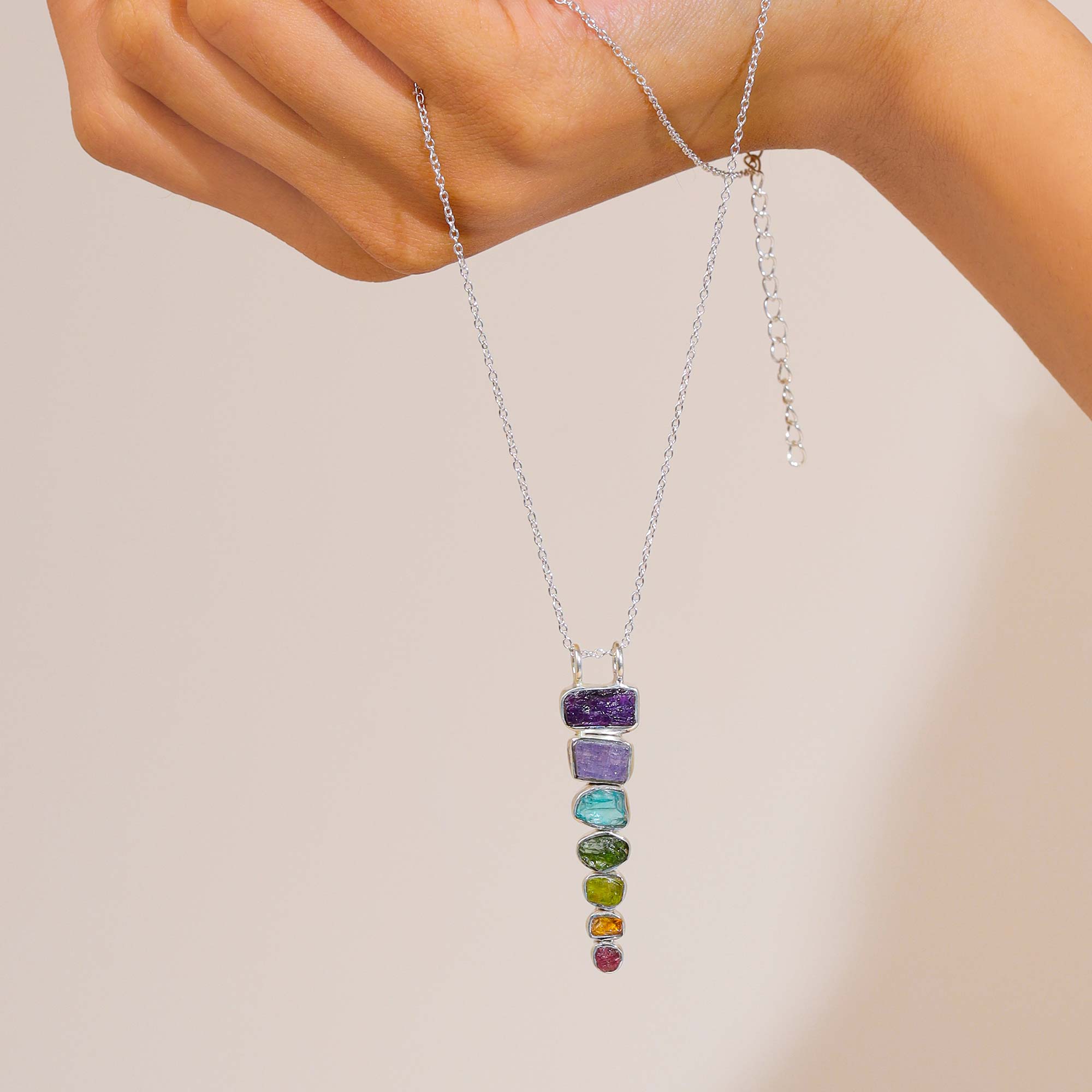 Chakra Stone Solid 925 Sterling Silver Chain Pendant Jewelry