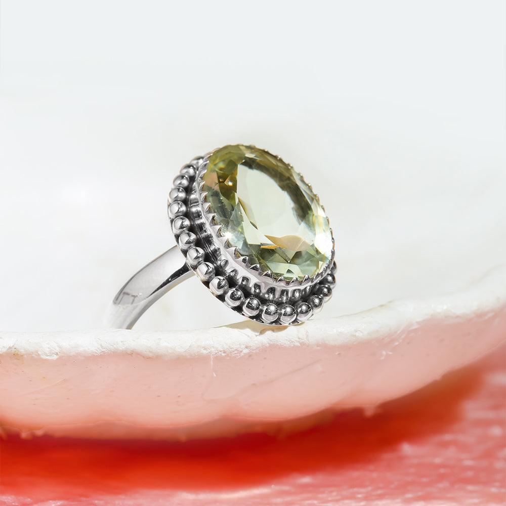 Green Amethyst Solid 925 Sterling Silver Gemstone Ring Jewelry - YoTreasure