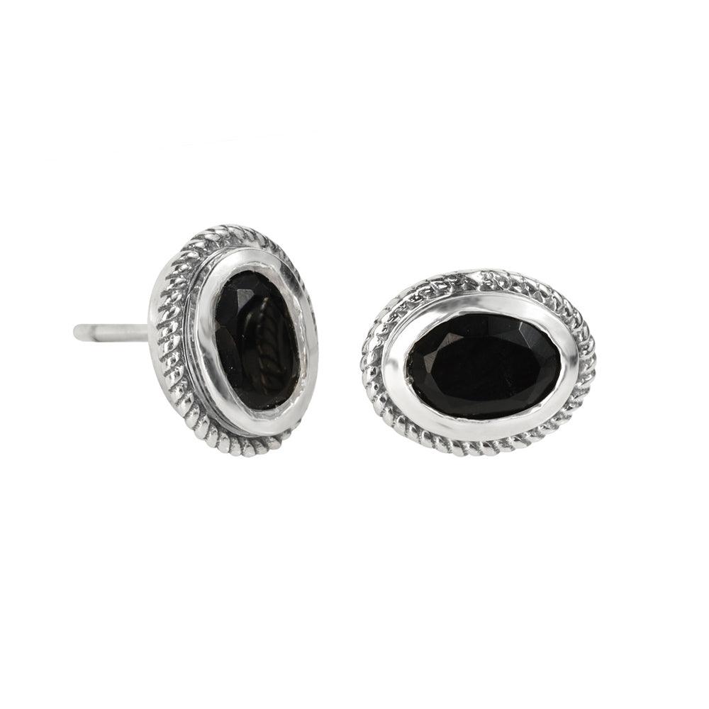 Black Onyx Solid 925 Sterling Silver Rope Design Stud Earrings - YoTreasure