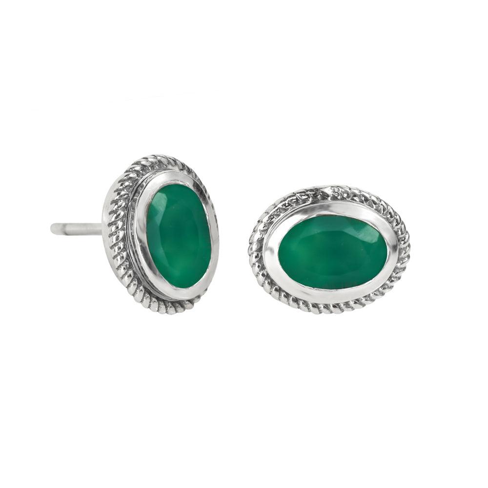 Green Onyx Solid 925 Sterling Silver Rope Design Stud Earrings - YoTreasure