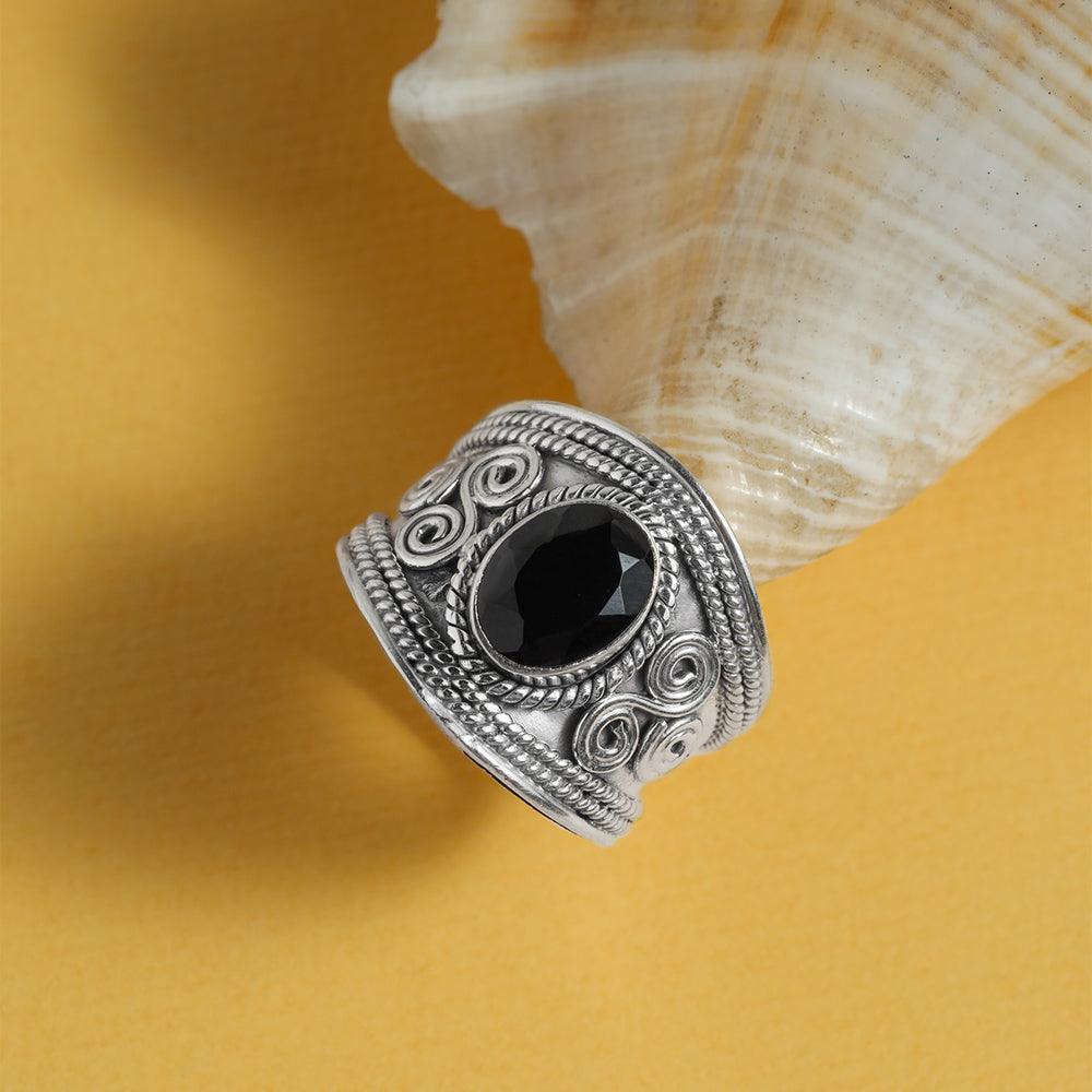 YoTreasure Black Onyx Split Shank Sterling Silver Ring - .925 Silver Solitaire Ring For Women - View #2