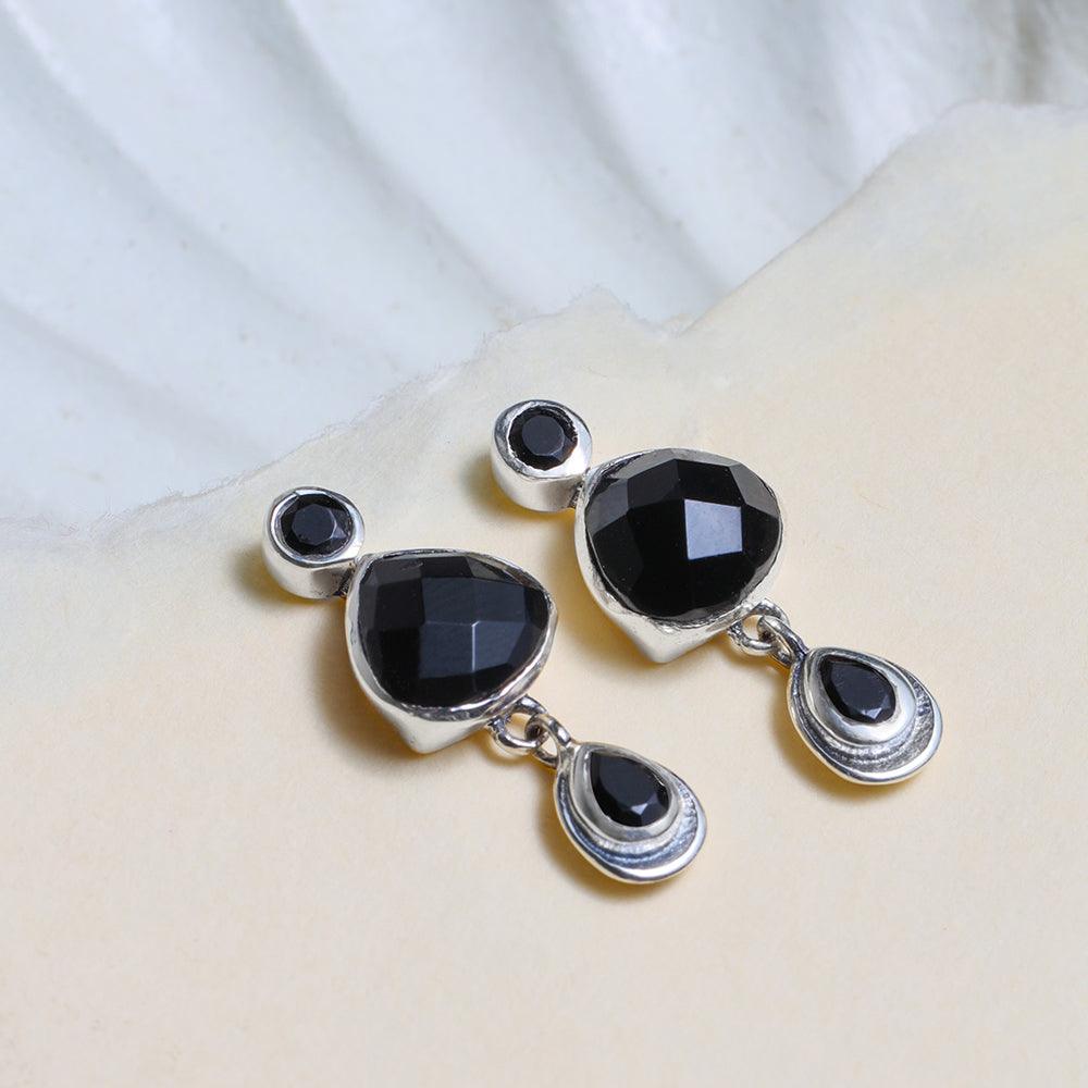 Black Onyx Solid 925 Sterling Silver Drop Earrings - YoTreasure