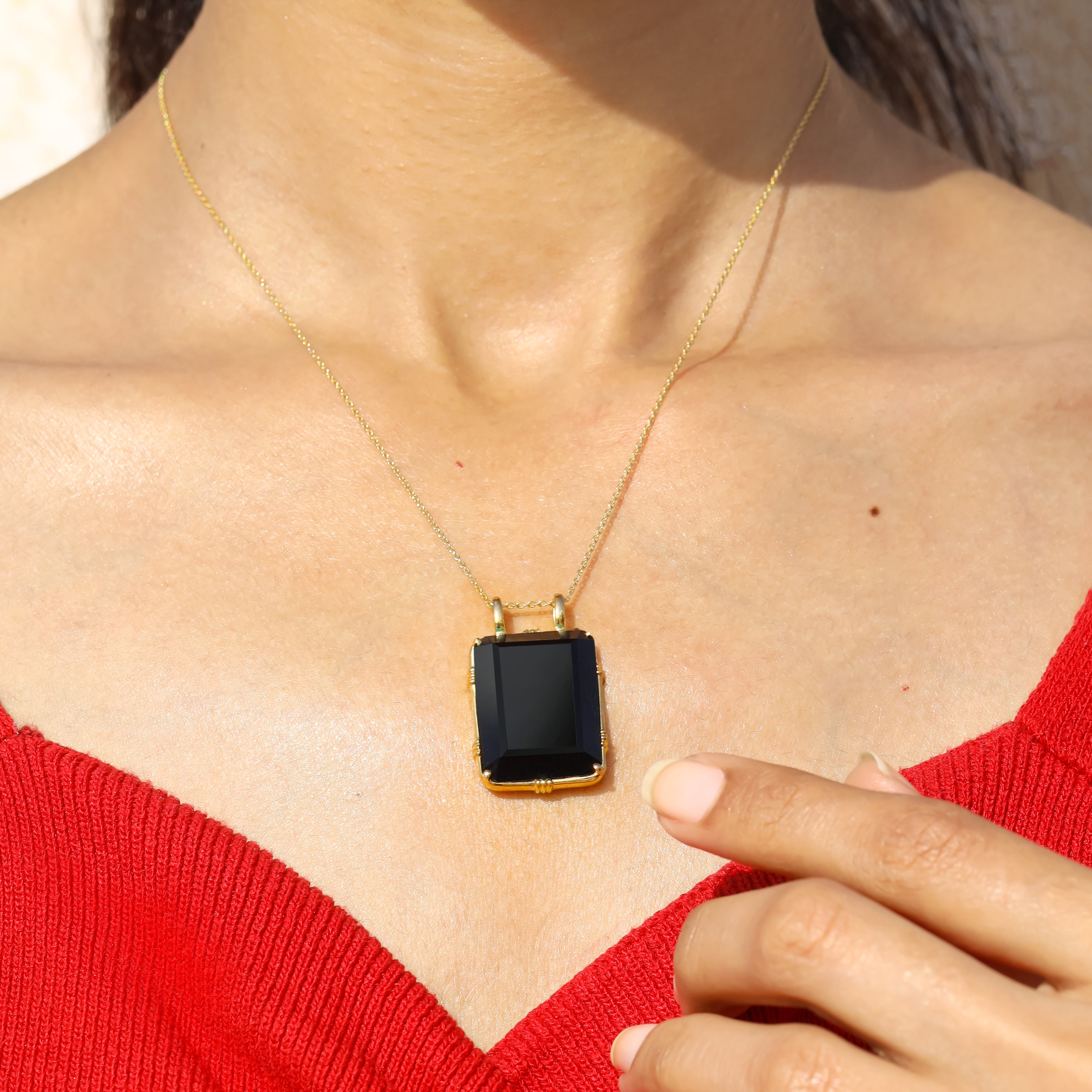 Black Onyx Necklace 14kt Gold Over Silver Chain Pendant Necklace Jewel