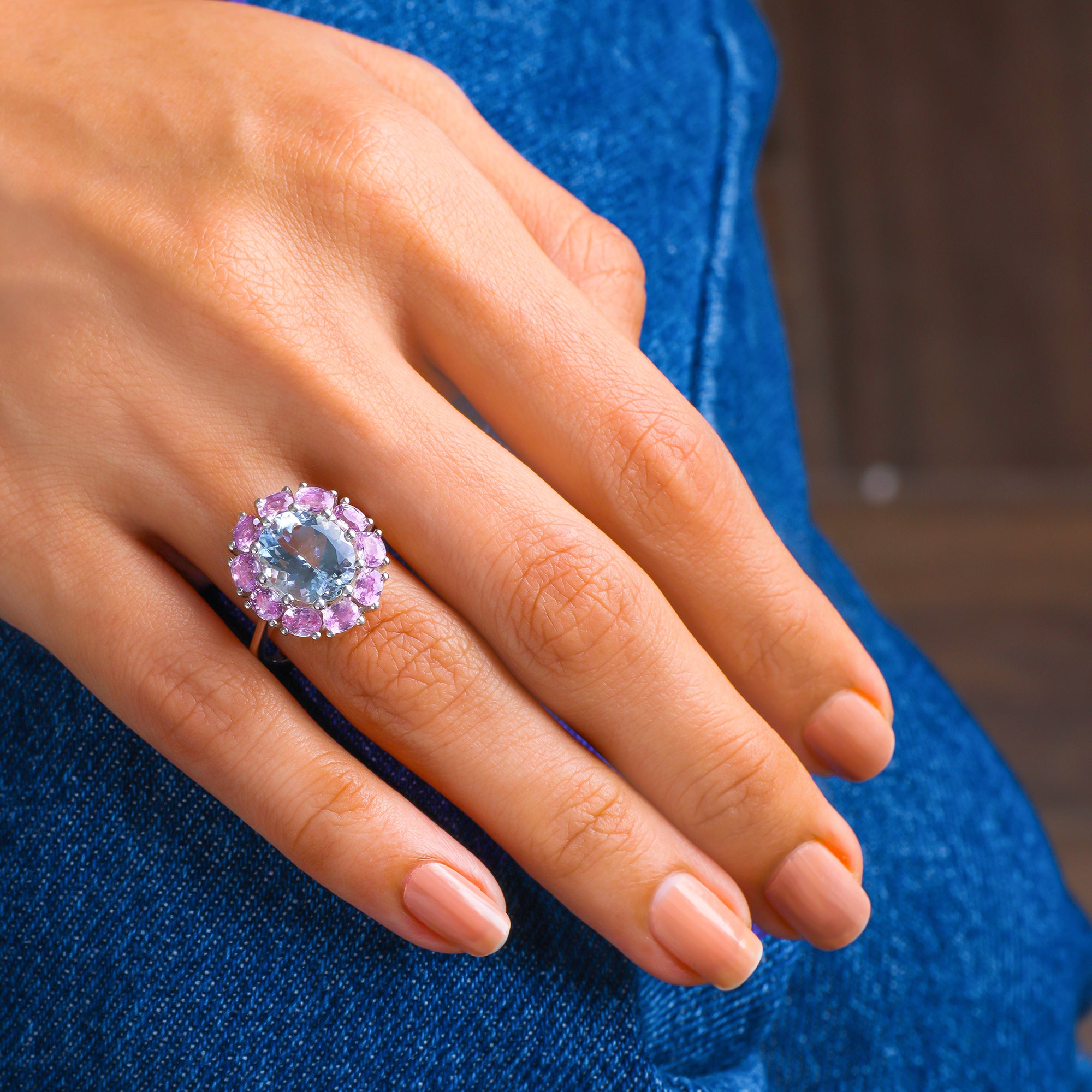 Aquamarine and pink 2025 sapphire ring