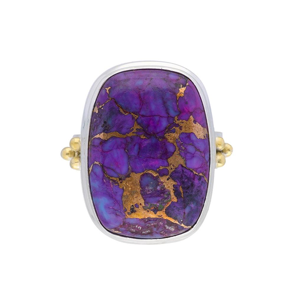 Purple Copper Turquoise Statement Ring 925 Sterling Silver With Brass Accents - YoTreasure