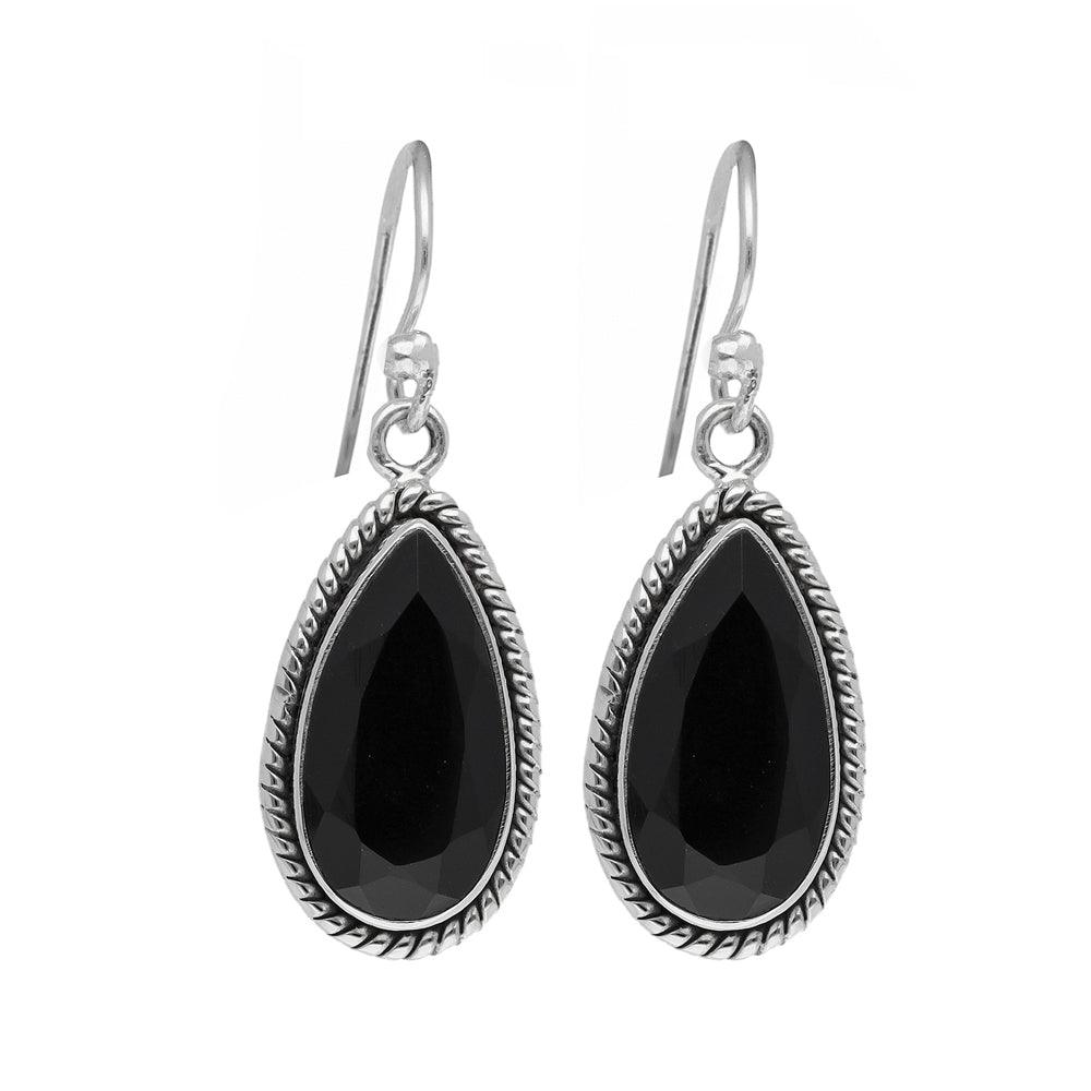 Black Onyx Solid 925 Sterling Silver Rope Design Dangle Earrings - YoTreasure