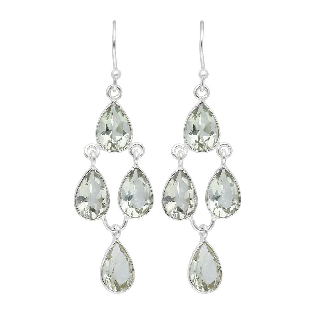 Green Amethyst Solid 925 Sterling Silver Chandelier Earrings Gemstone Jewelry - YoTreasure