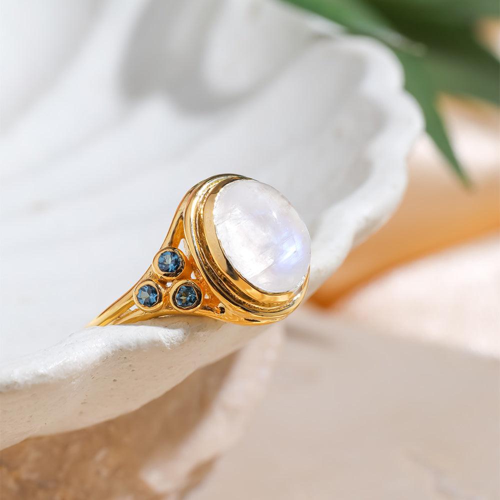 Moonstone London Blue Topaz 14K Gold Plated Over 925 Silver Promise Ring - YoTreasure