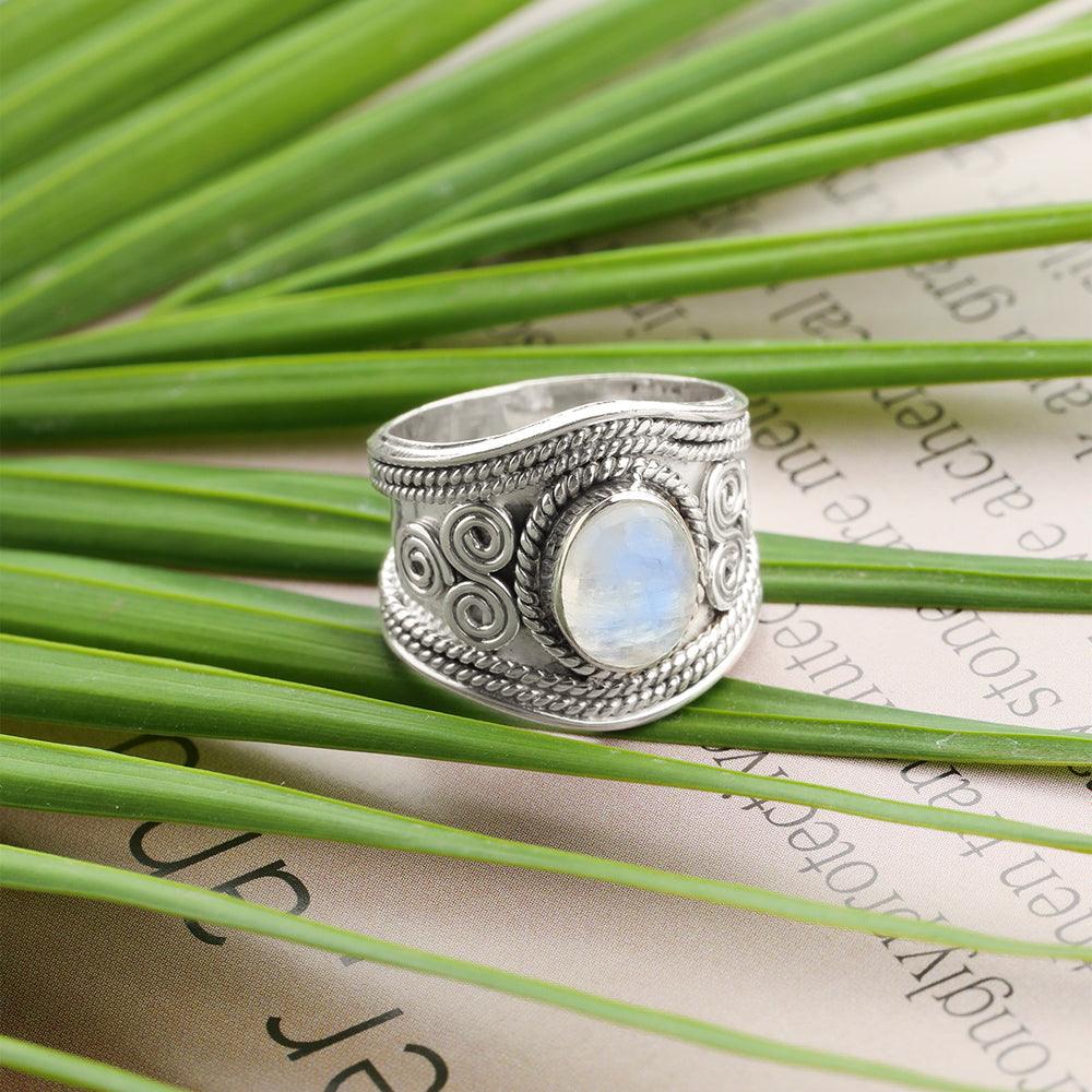 Rainbow Moonstone Ring Solid 925 Sterling Silver Gemstone Jewelry - YoTreasure