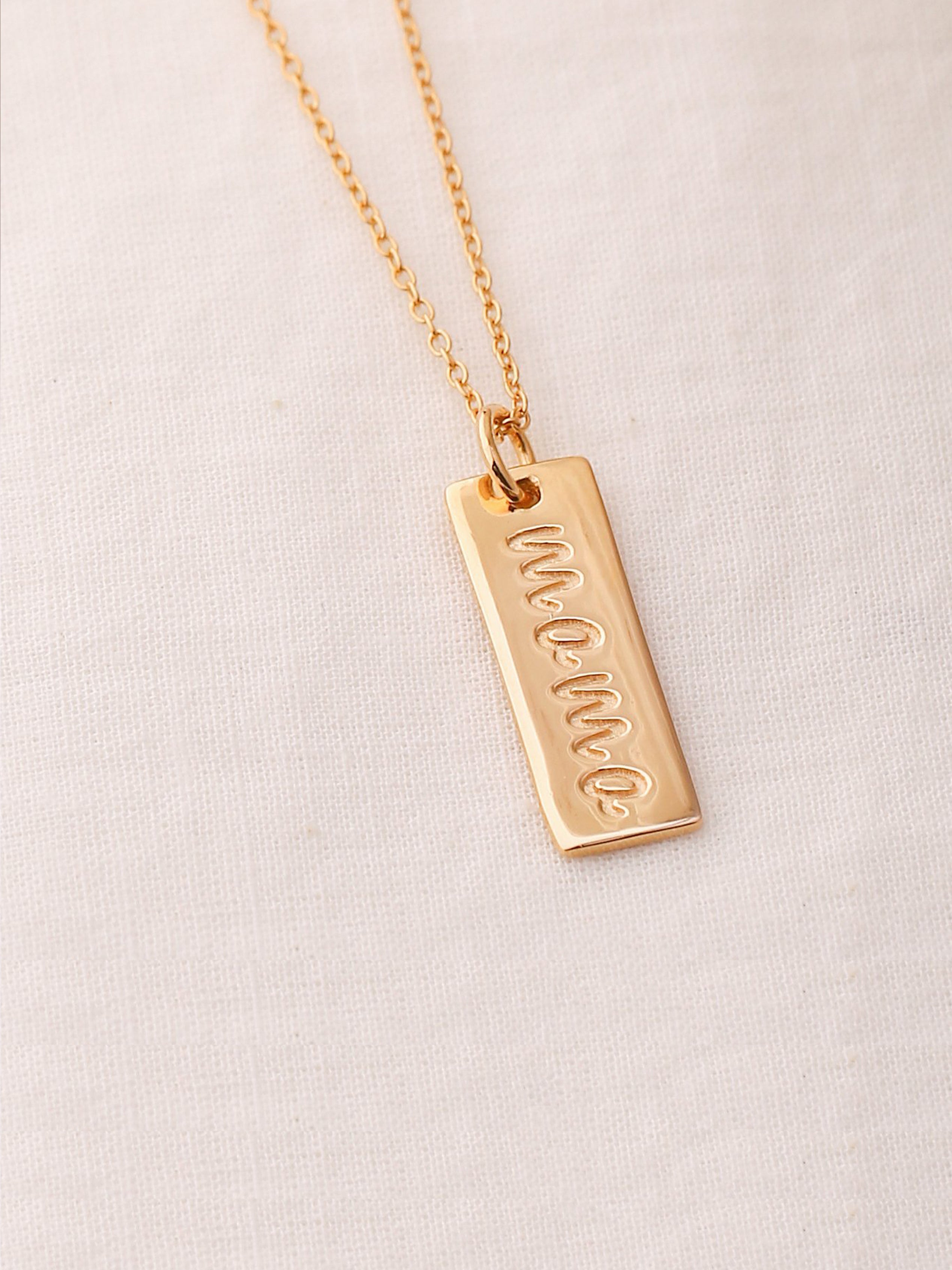 Charm Mama Letter Vertical Bar Pendant Solid 925 Sterling Silver Gold Plated Chain Necklace Women Jewelry Gifts for Mother - YoTreasure