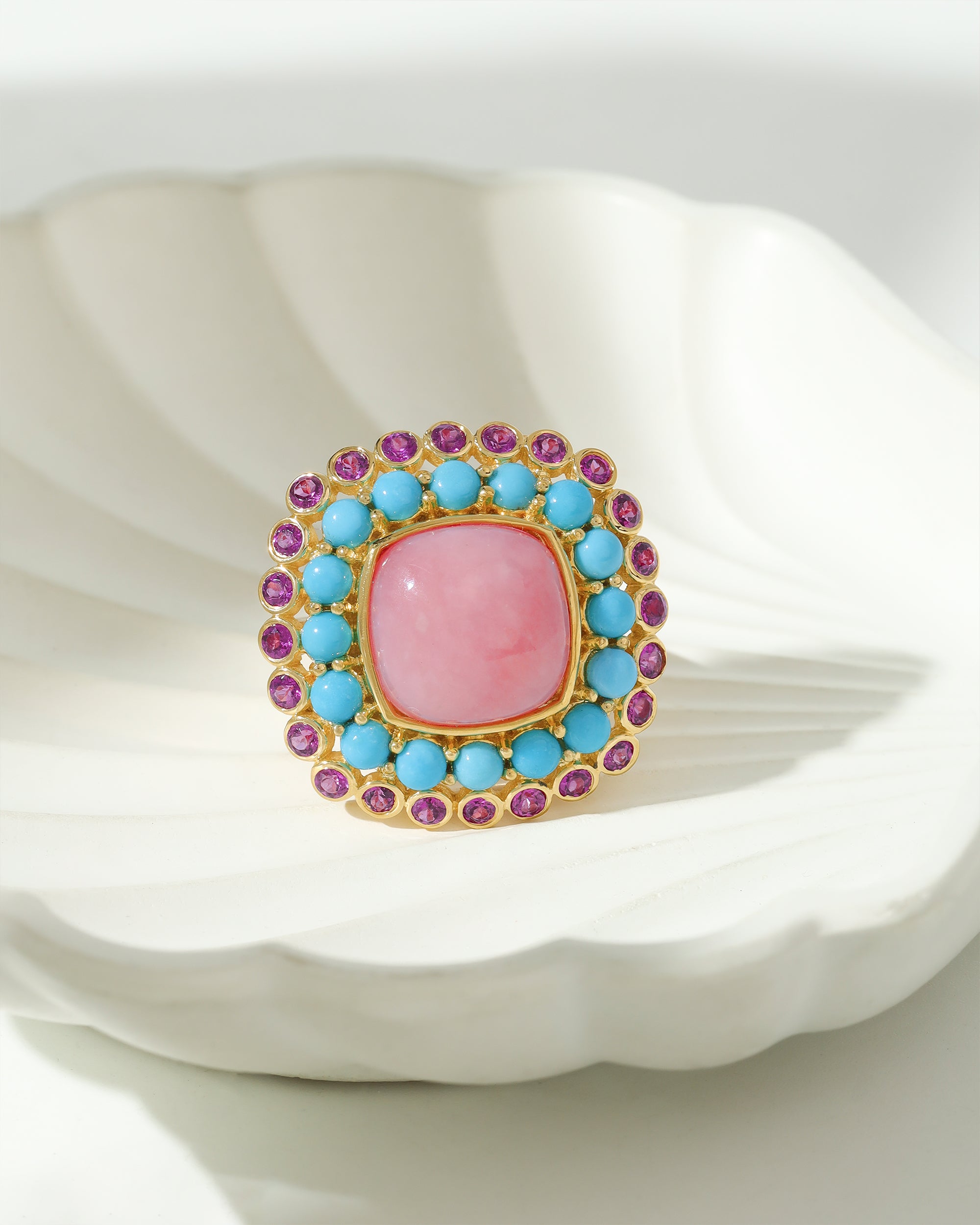 Pink Opal Statement Ring Solid 14K Gold Over 925 Sterling Silver Jewelry