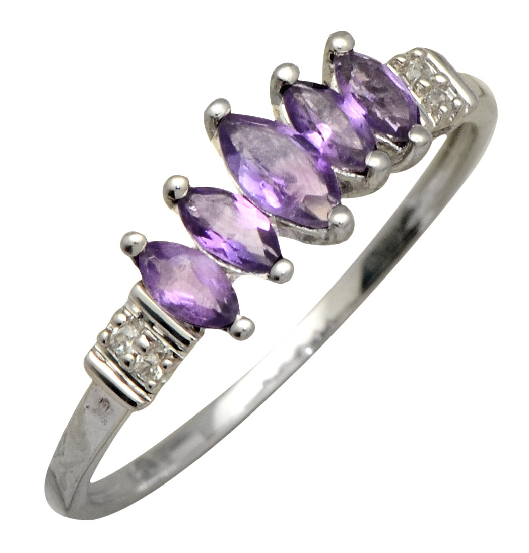 Amethyst White Zircon 925 Sterling Silver Cocktail Ring