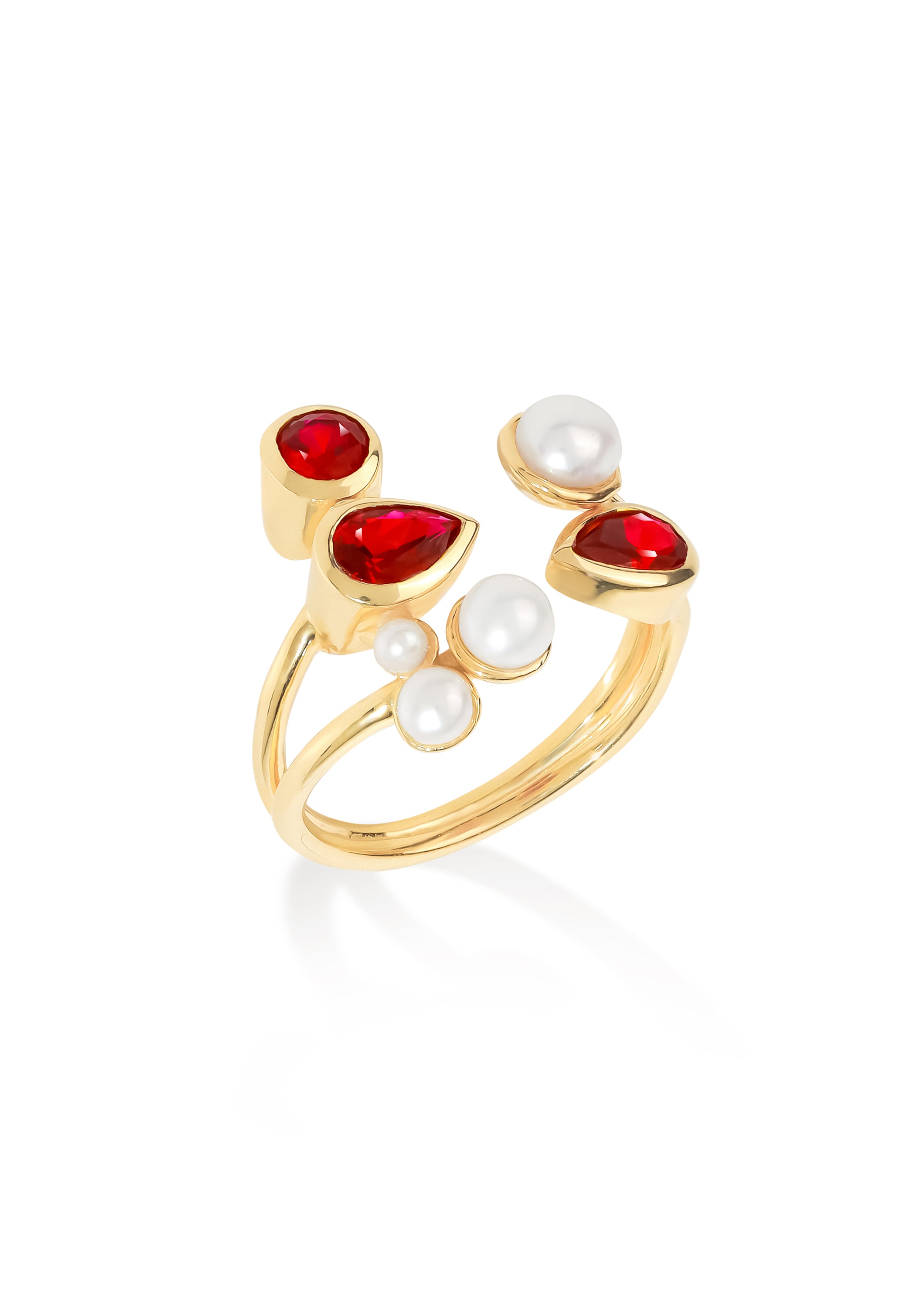 Lab Created Ruby Pearl Gold Plated Over 925 Silver Open Band Rings
