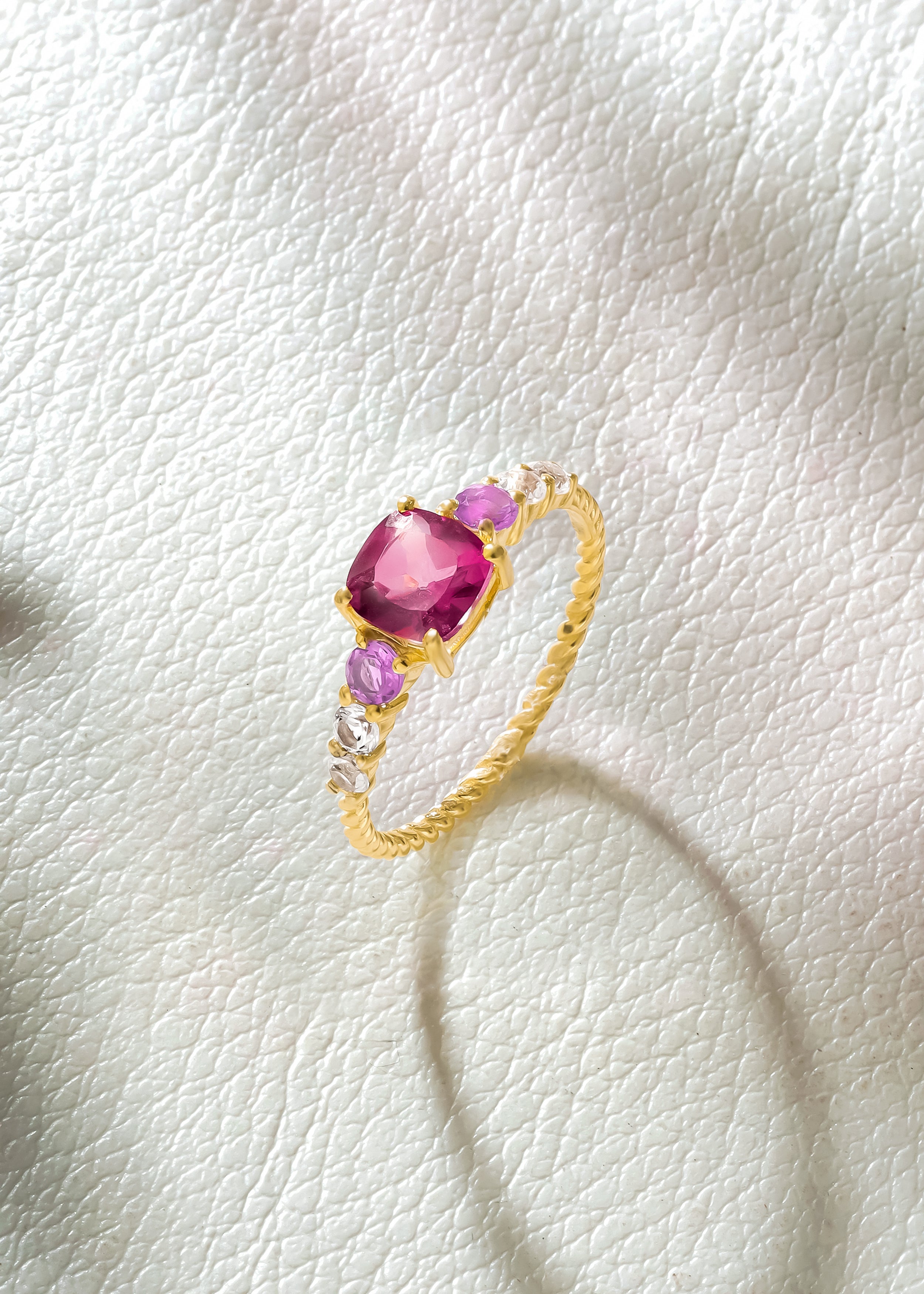 14K Gold Plated Over 925 Silver Twist Band Pink Topaz Purple  Amethyst and 14k Gold Plated 925 Silver  Women\'s Ring main image 0