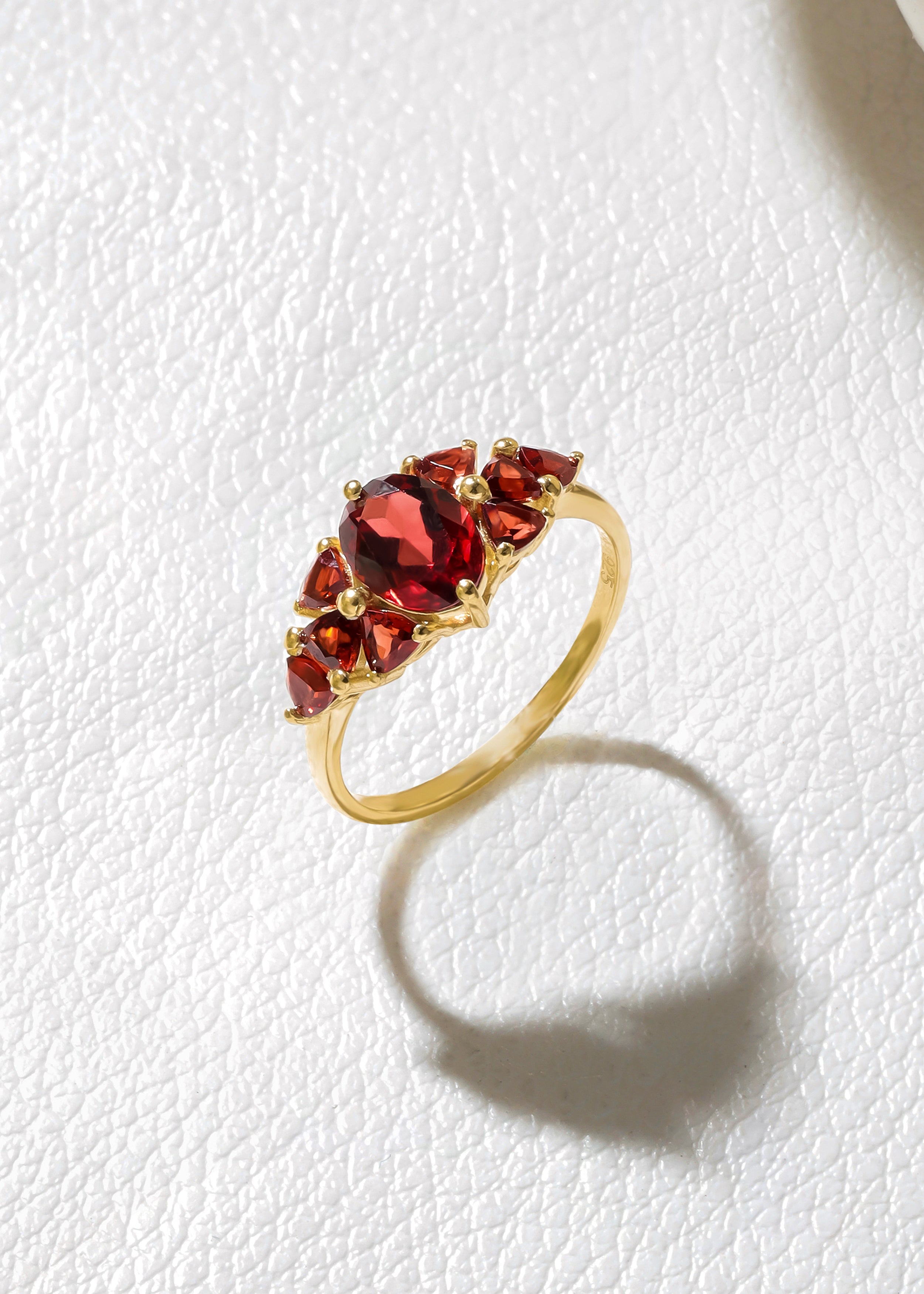 14K Gold Plated 925 Sterling Silver Garnet Floral Ring 925 Silver Gold Plated Garnet Center Ring main image 0