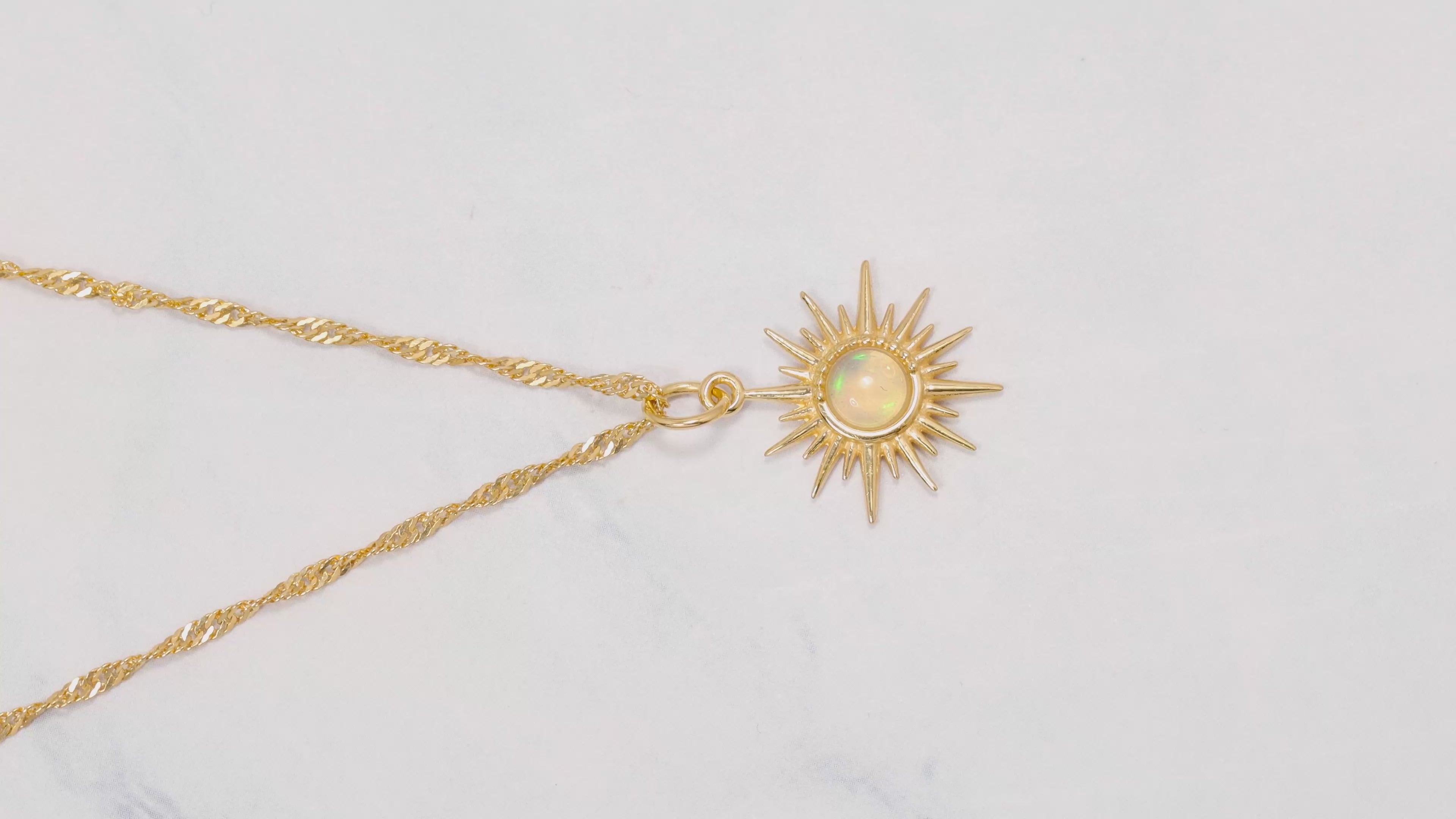 Ethiopian Opal Sunburst Pendant Necklace Solid 14K Gold Plated Over 92