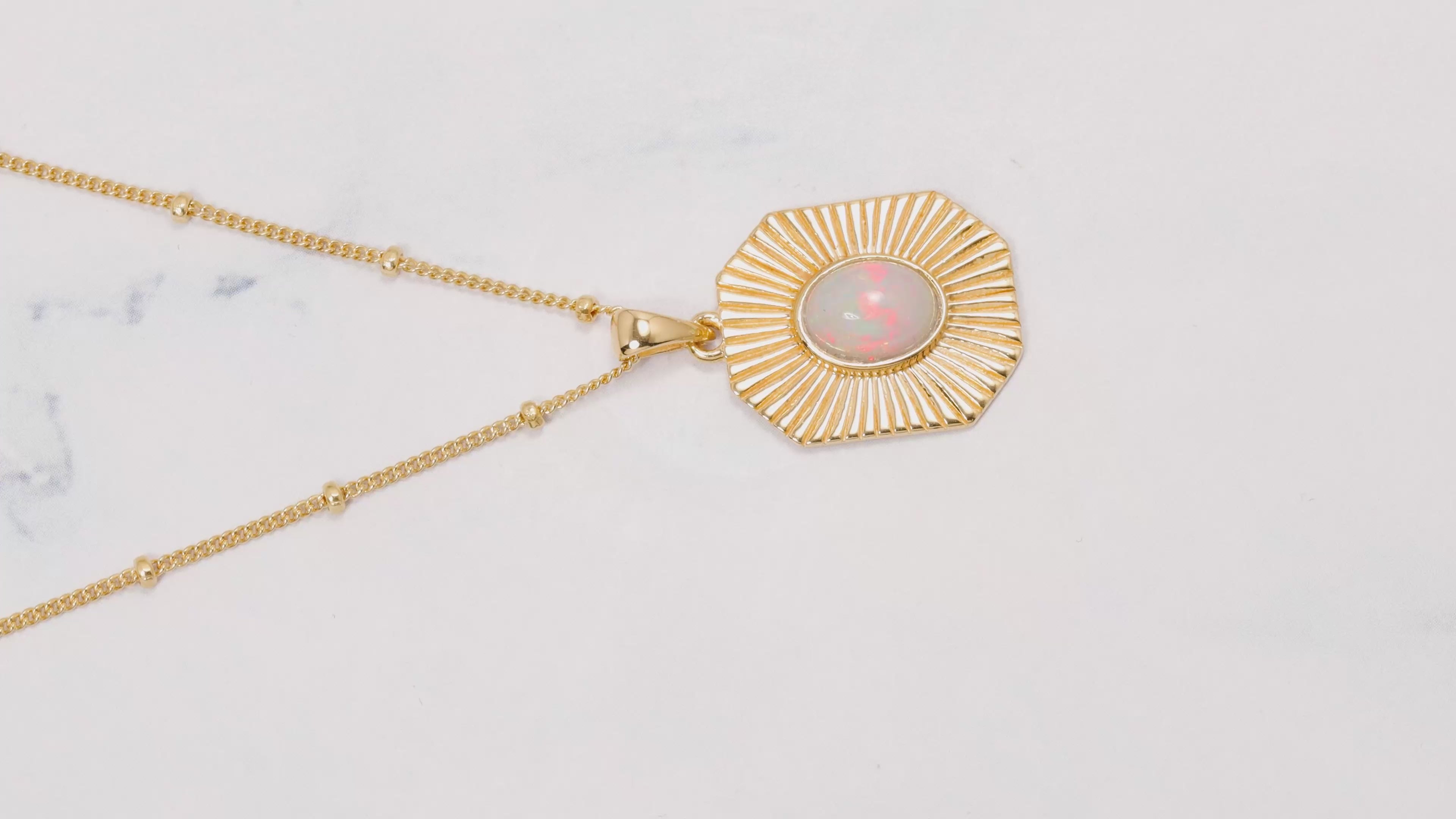 Ethiopian Opal Signet Necklace Solid 14K Gold Plated Over 925 Sterling