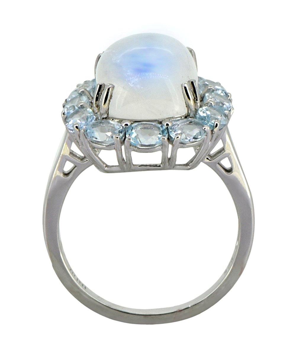 Rainbow Moonstone Sky Blue Topaz Solid 925 Sterling Silver Cluster Ring Jewelry - YoTreasure