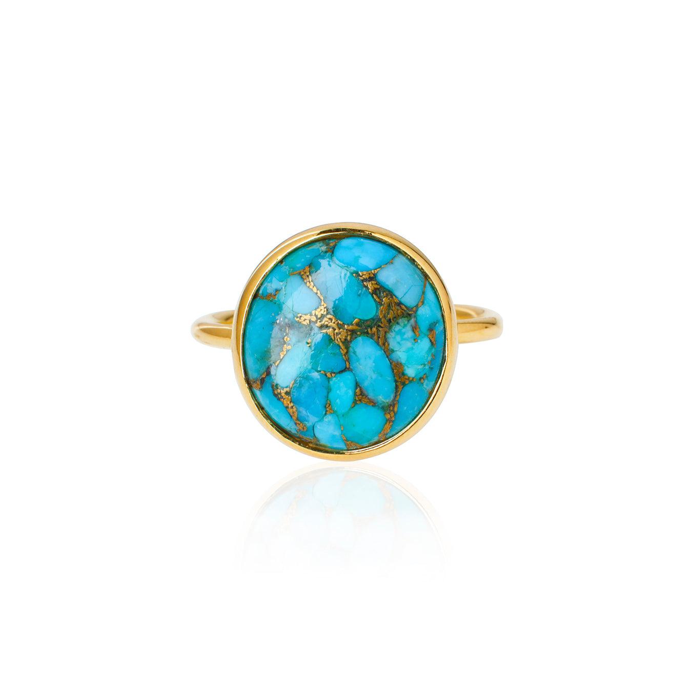 Blue Copper Turquoise Solitaire Ring 14k Gold Over 925 Silver - YoTreasure