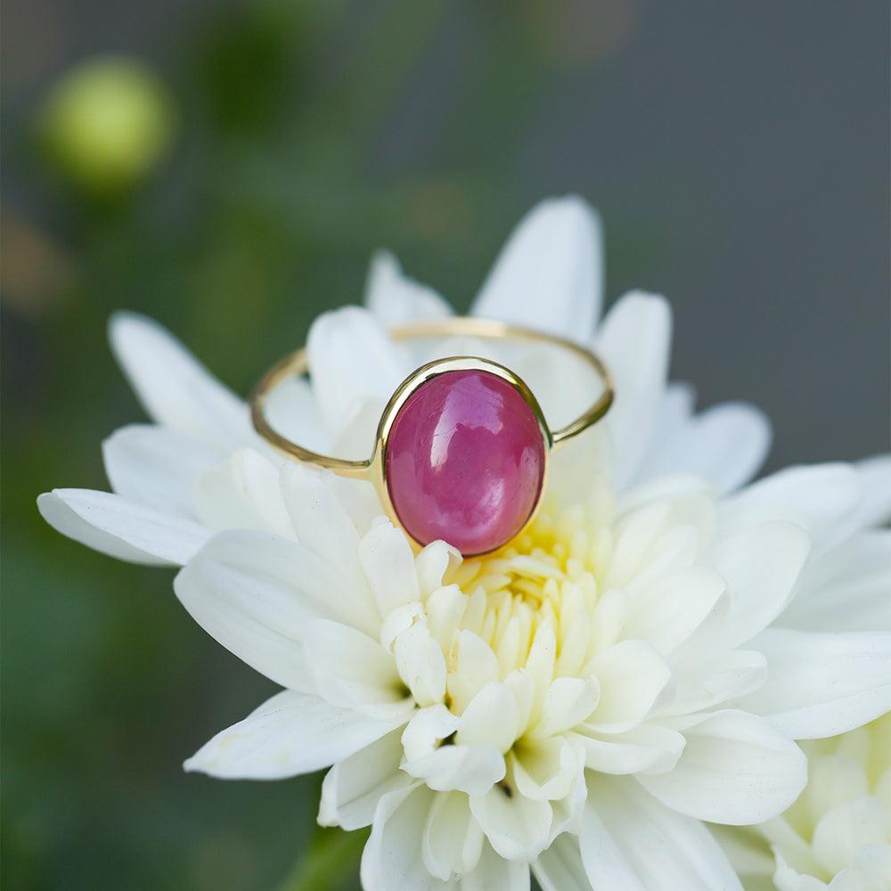Star Ruby Solid 14K Yellow Gold Solitaire Ring Jewelry - YoTreasure