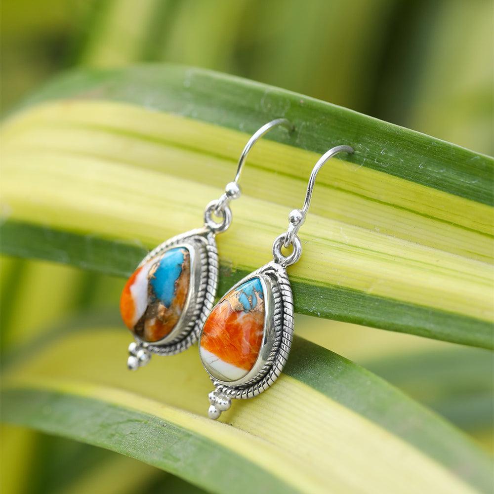 Oyster Copper Turquoise Dangle Earrings 925 Sterling Silver Gemstone Jewelry - YoTreasure
