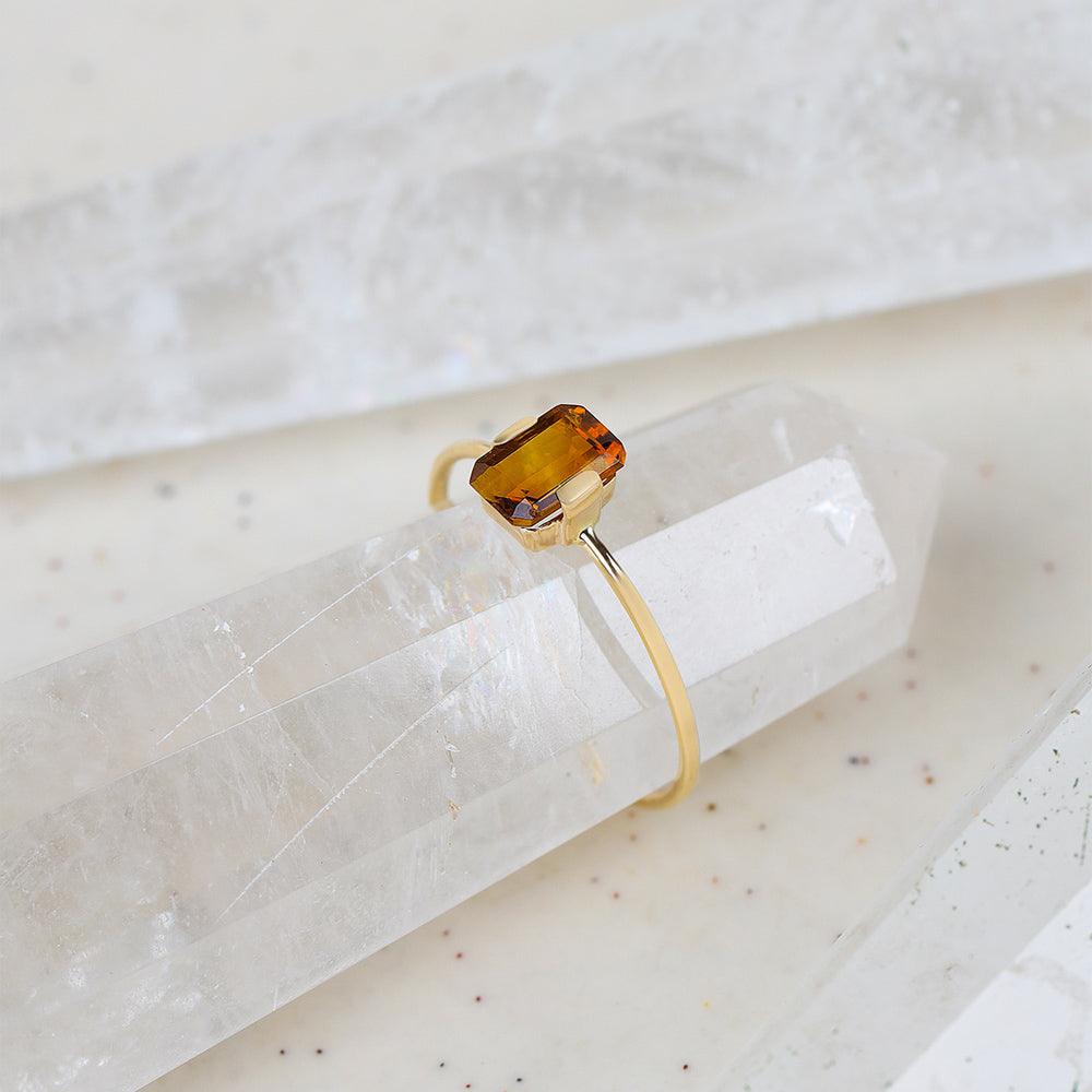 Natural Citrine Solitaire Ring 14K Yellow Gold Women Jewelry - YoTreasure