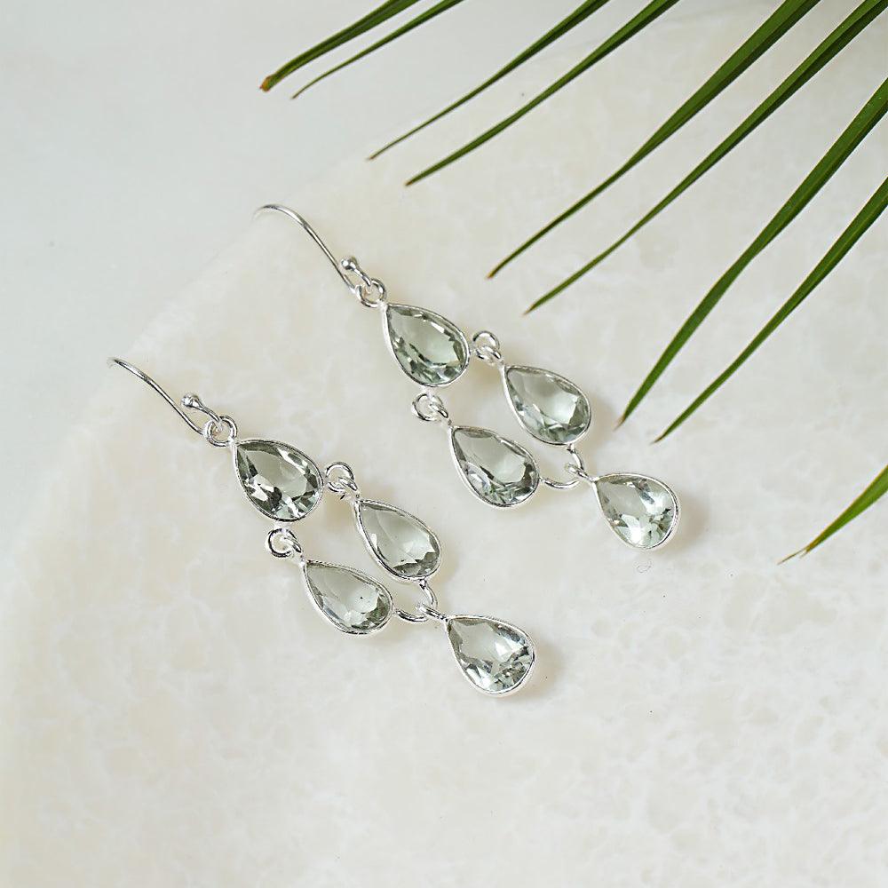 Green Amethyst Solid 925 Sterling Silver Chandelier Earrings Gemstone Jewelry - YoTreasure