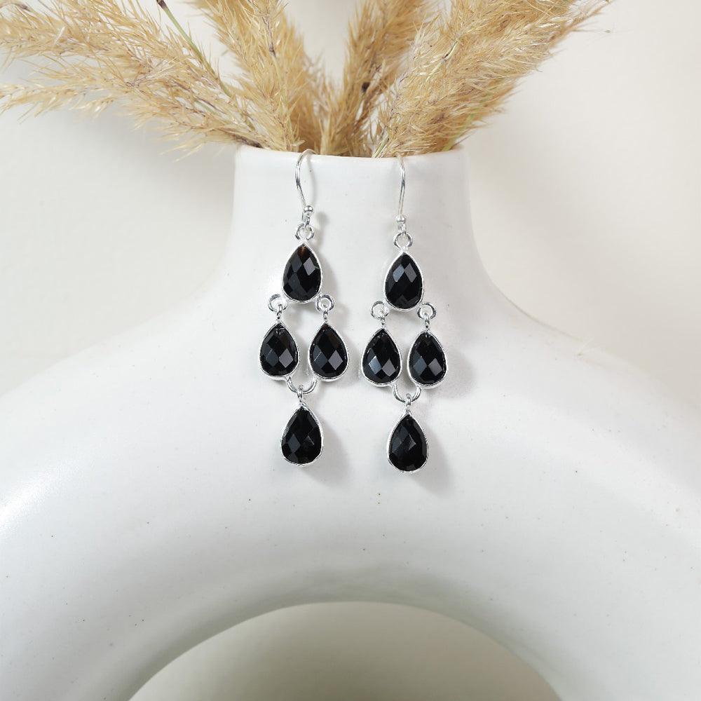 Black Onyx Solid 925 Sterling Silver Chandelier Earrings Jewelry - YoTreasure
