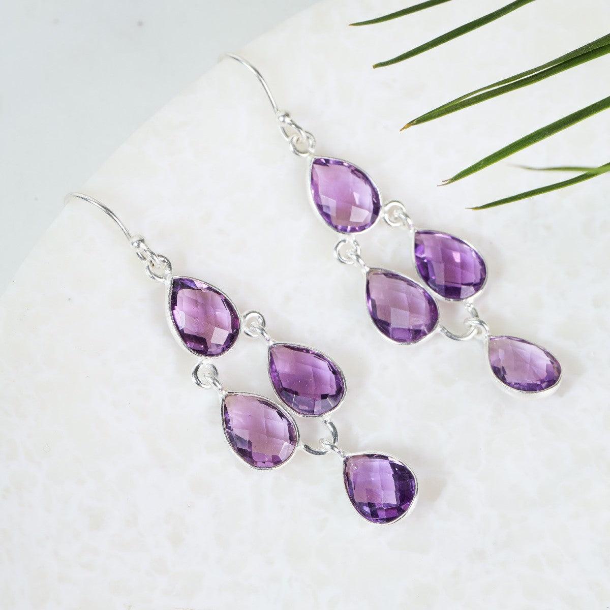 Purple Amethyst Solid 925 Sterling Silver Chandelier Earrings Jewelry - YoTreasure