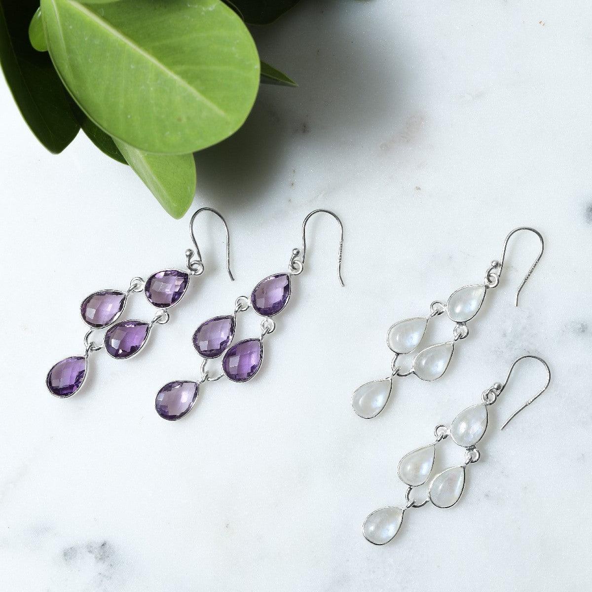 Purple Amethyst Solid 925 Sterling Silver Chandelier Earrings Jewelry - YoTreasure