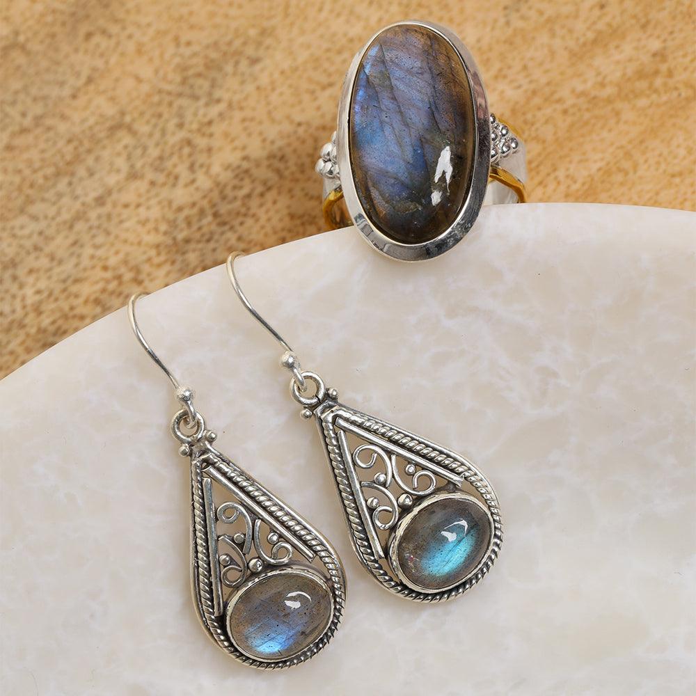 Labradorite Solid 925 Sterling Silver Teardrop Dangle Earrings - YoTreasure