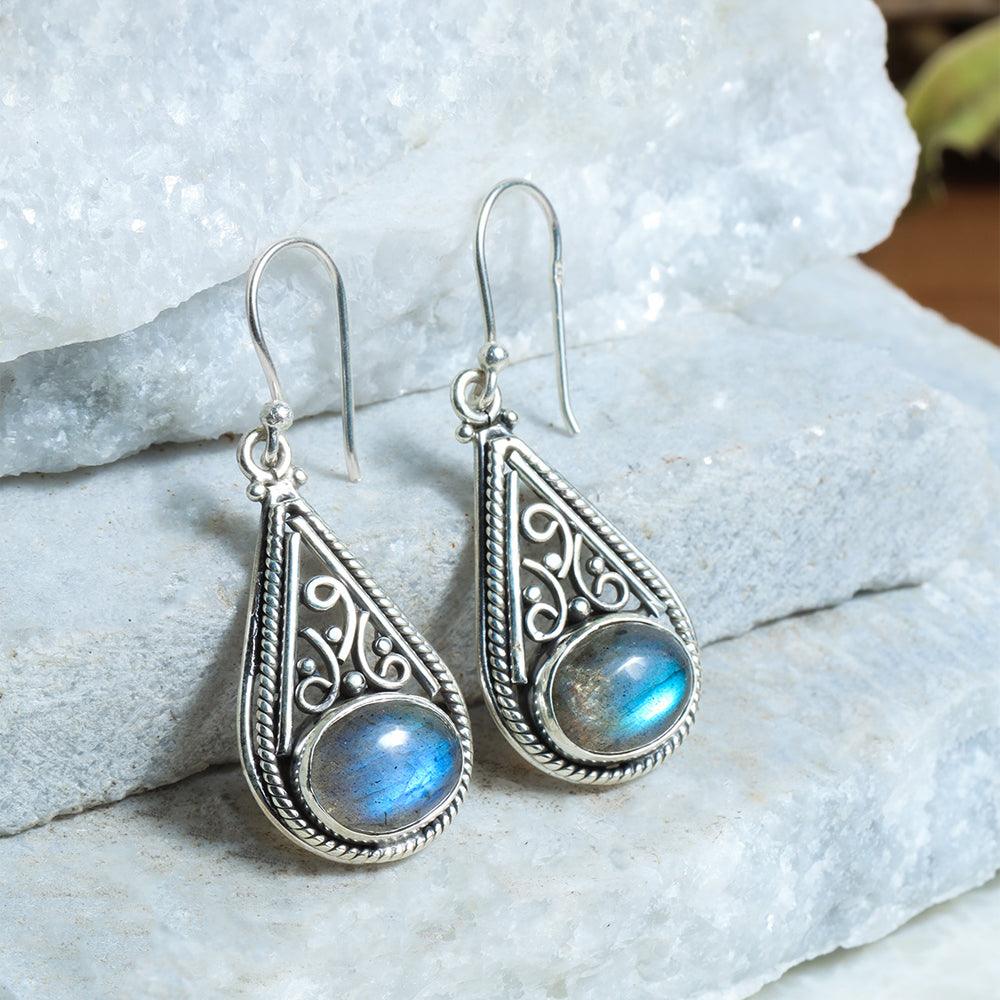 Labradorite Solid 925 Sterling Silver Teardrop Dangle Earrings - YoTreasure