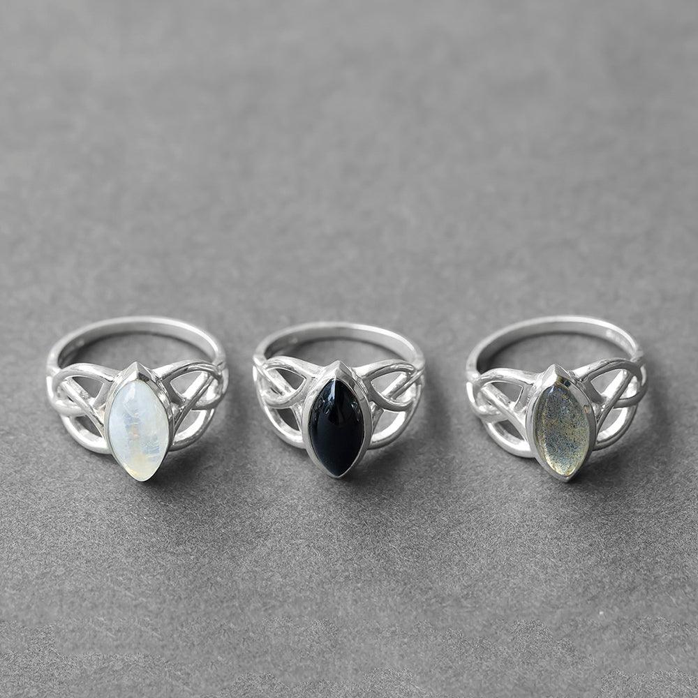 YoTreasure 6x12MM Marquise Shape Labradorite Birthstone Gemstone 925 Sterling Silver Victorian Style Triquetra Celtic Trinity Knot Ring - YoTreasure