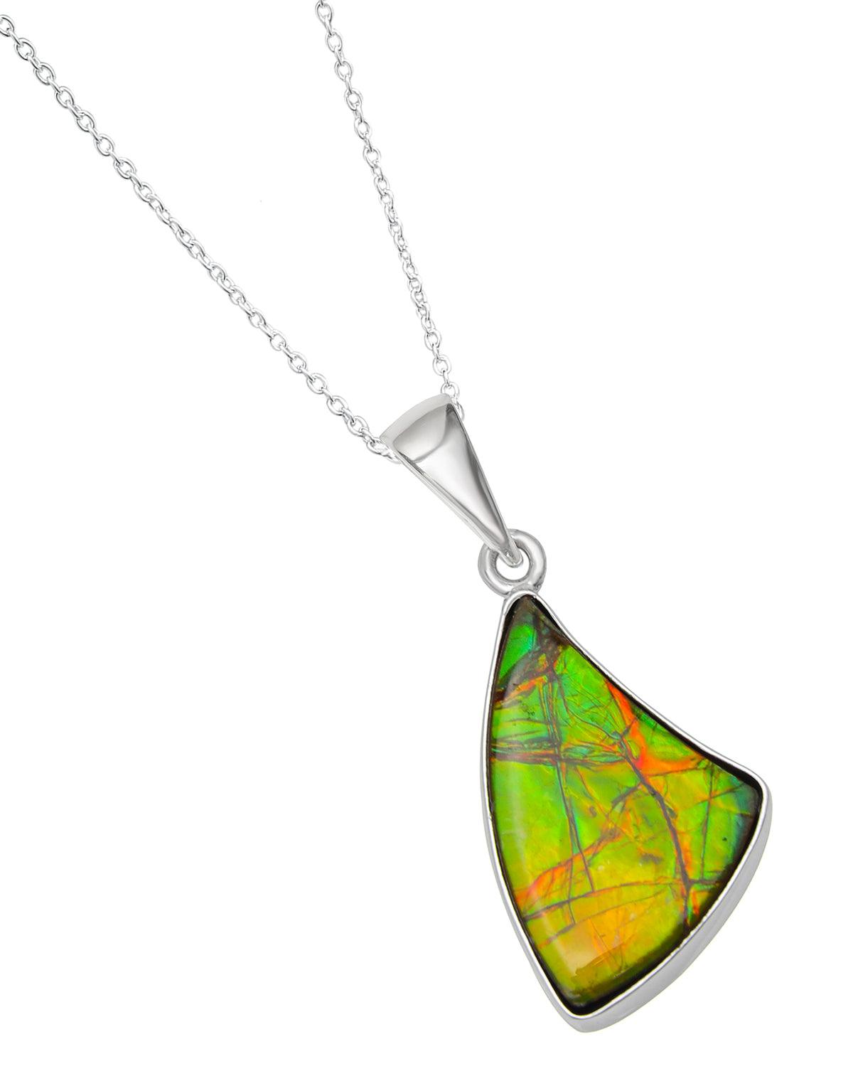 9.15 Ct. Ammolite .925 Sterling Silver Necklace Pendant Jewelry - YoTreasure