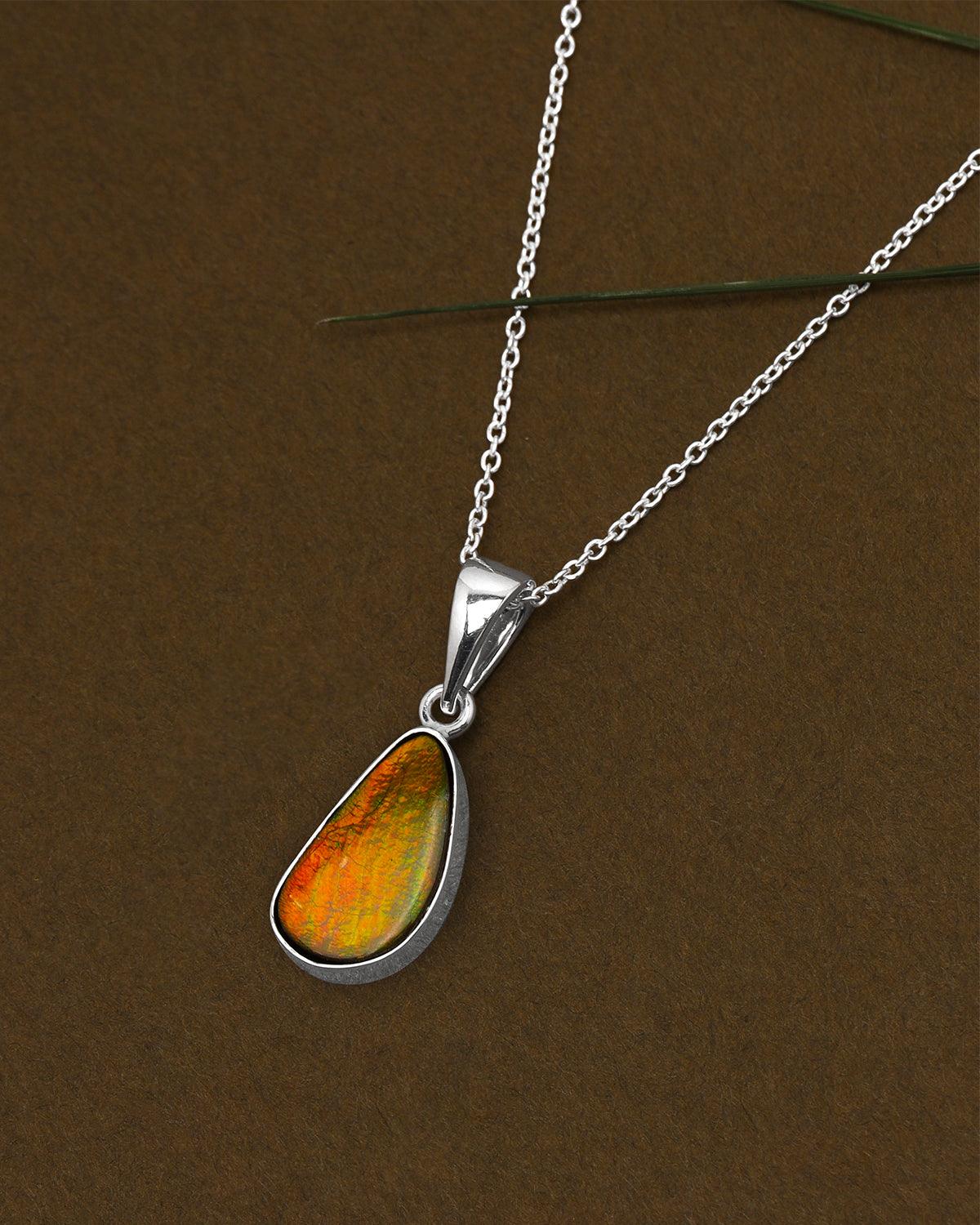 6 Ct. Ammolite .925 Sterling Silver Necklace Pendant Jewelry - YoTreasure