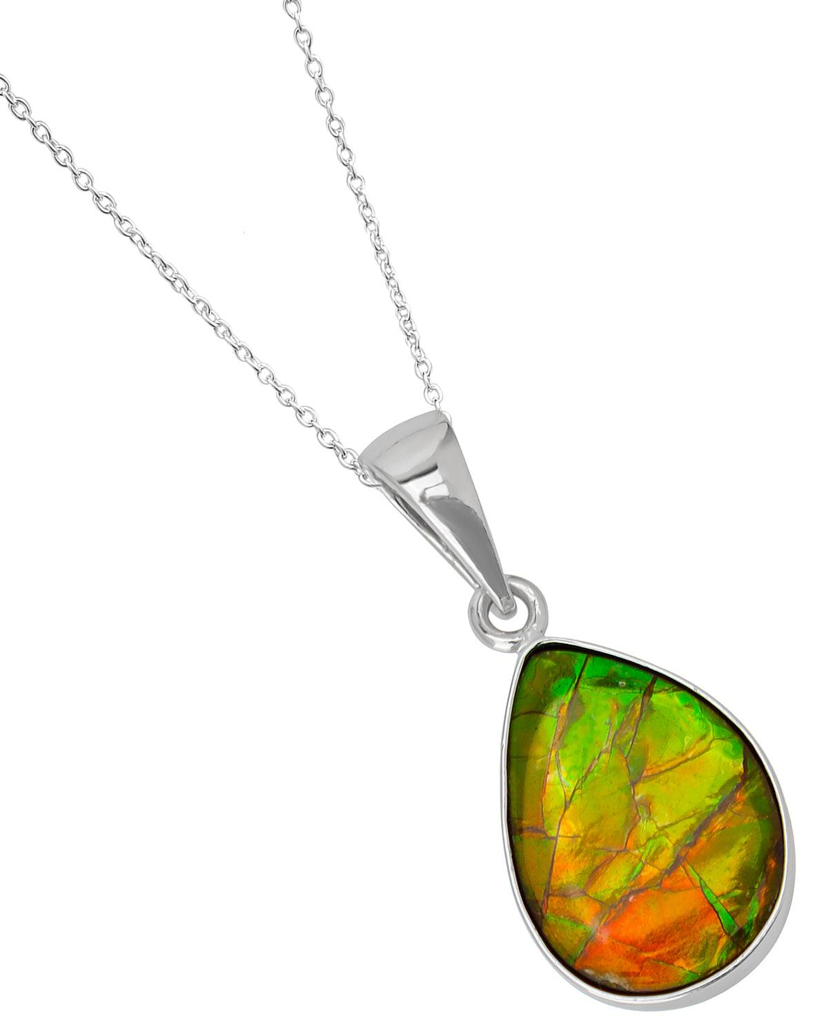 8.50 Ct. Ammolite 925 Sterling Silver Necklace Pendant Jewelry - YoTreasure